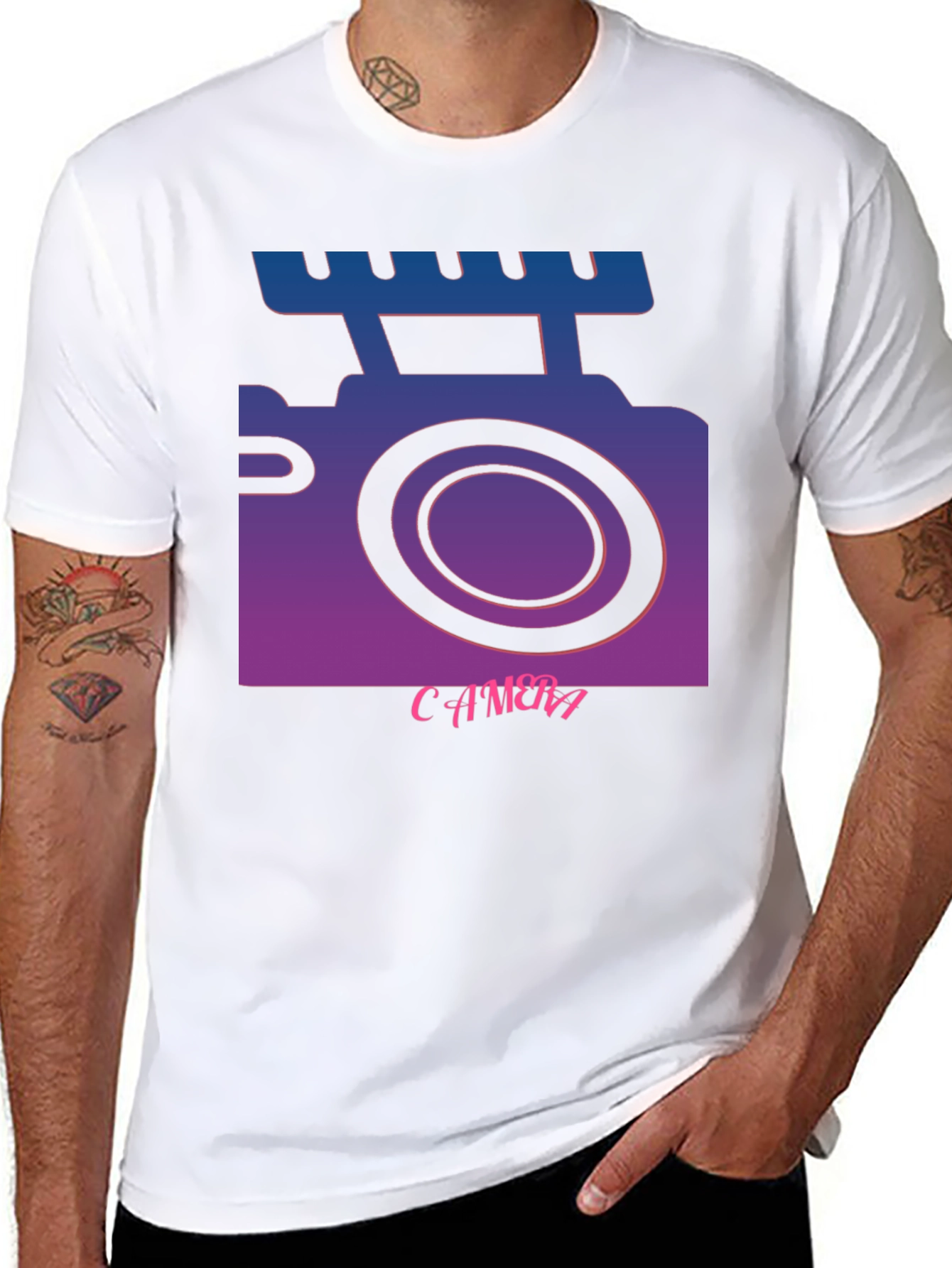 Black Retro Camera T-Shirt - Gradient Graphic Tee view 8
