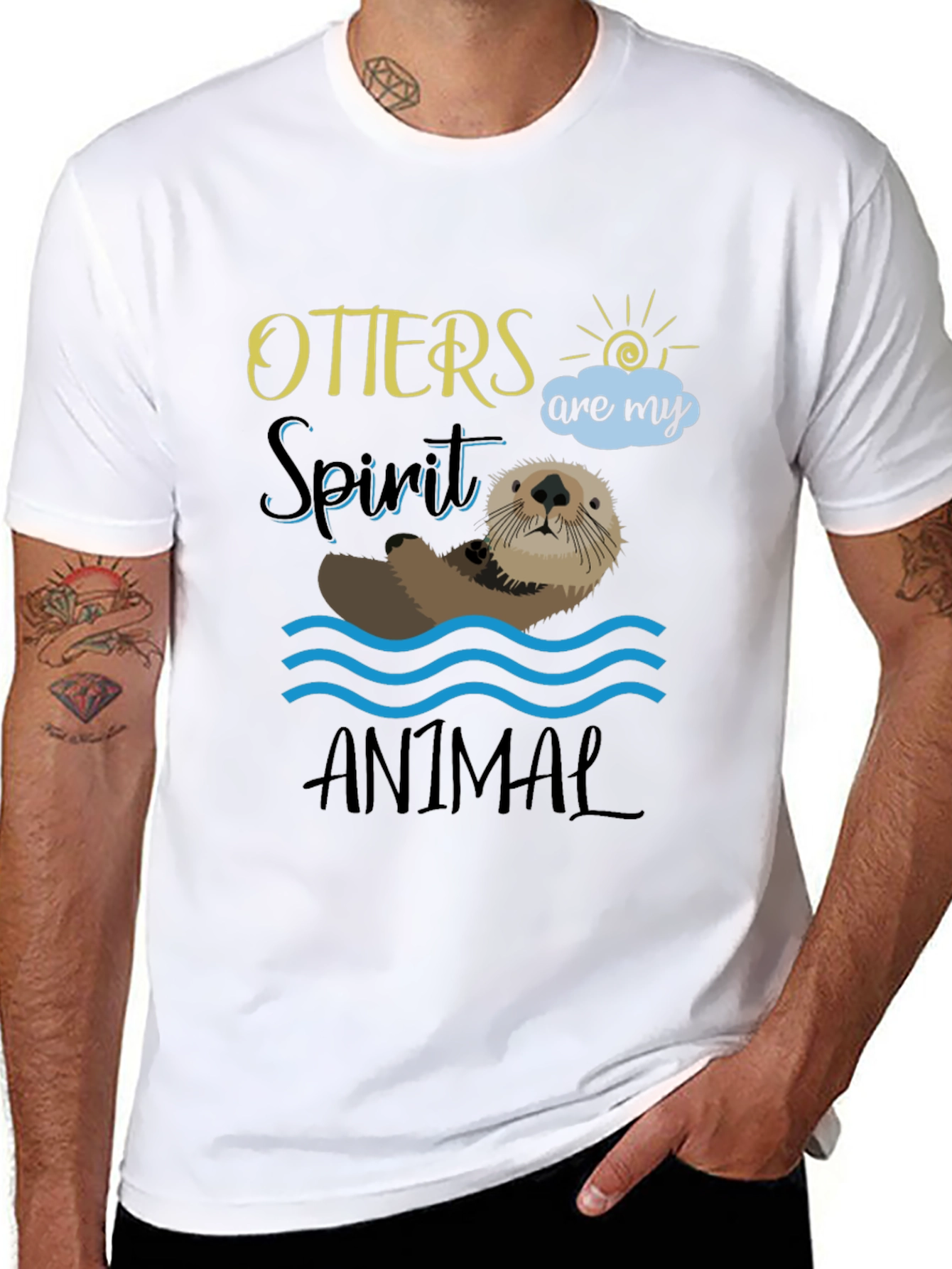 Black Otter Spirit Animal Graphic Tee - Unisex Black T-Shirt view 8