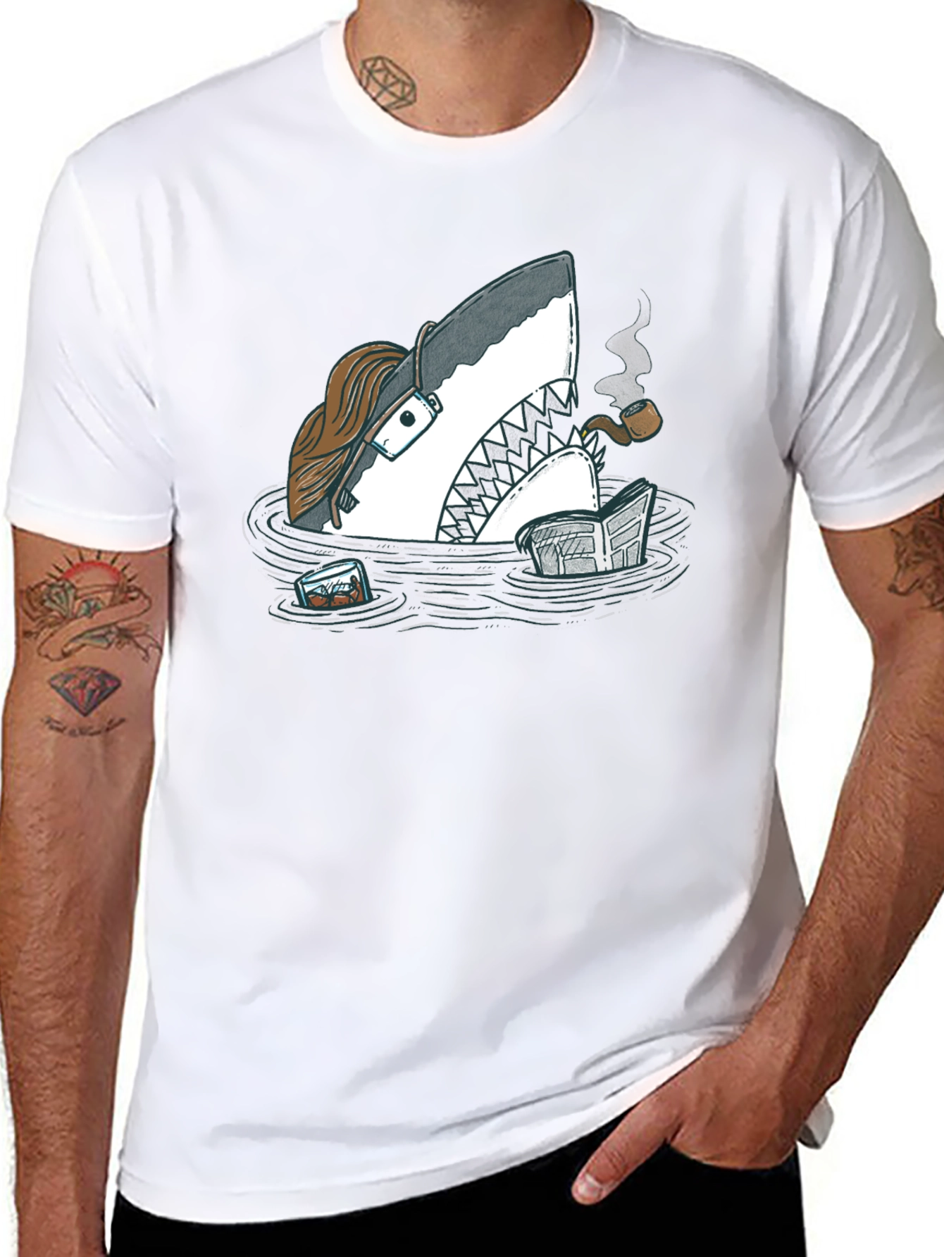 Black Intellectual Shark T-Shirt - Unique Graphic Tee view 8