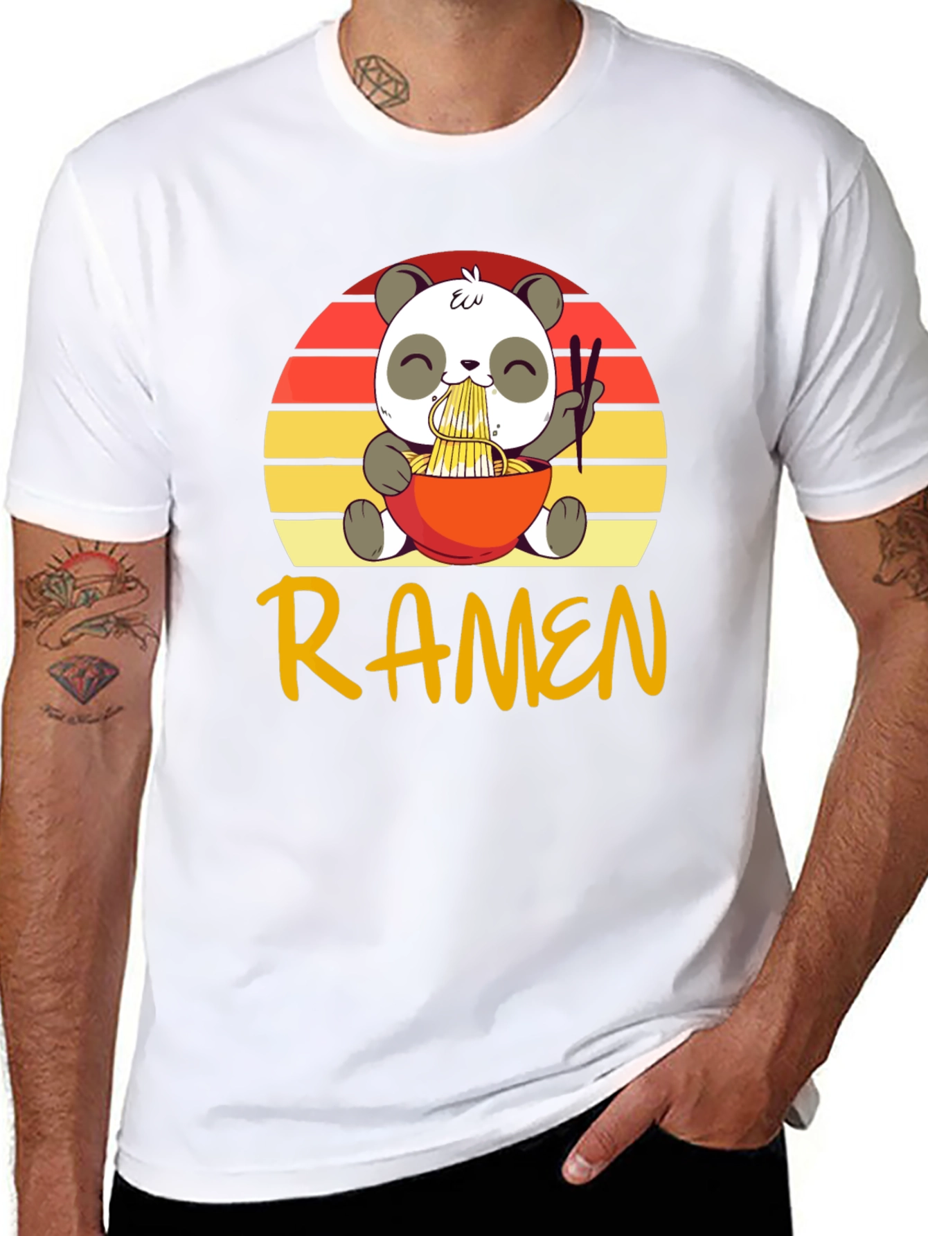 Black Cute Panda Ramen T-Shirt view 8