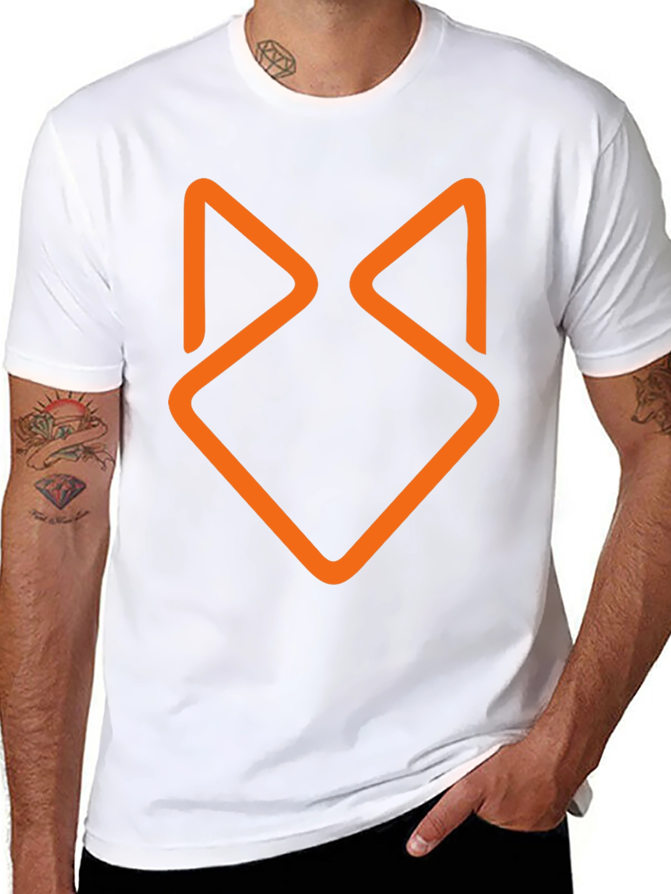 Black Modern Geometric Fox Head Graphic Tee - Black view 8