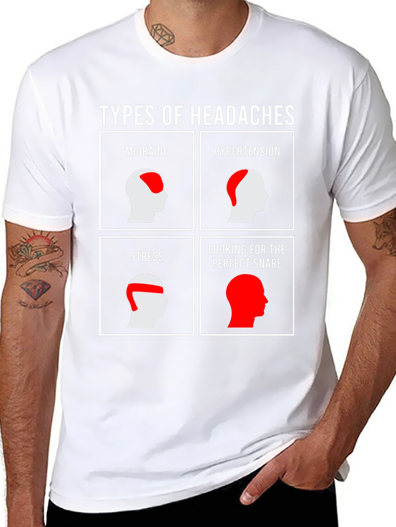 Black Types of Headaches Funny T-Shirt view 8