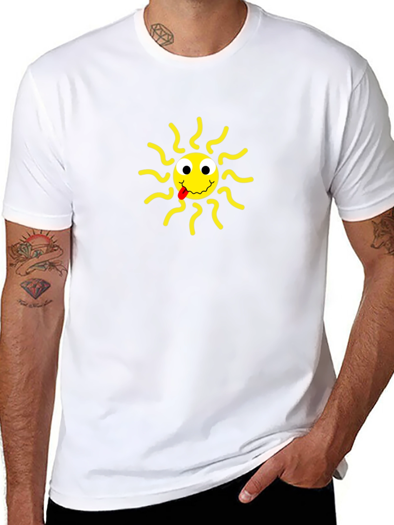Black Black T-Shirt with Smiling Sun Design view 8