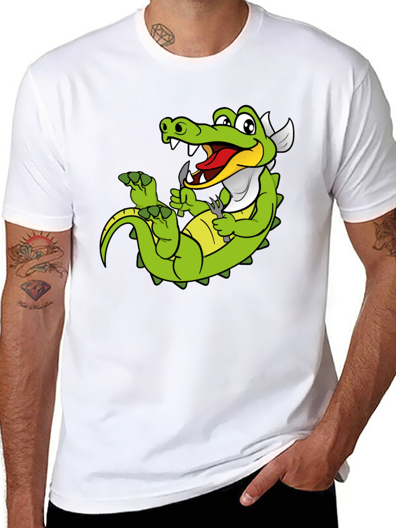 Black Funny Alligator Cartoon T-Shirt view 8
