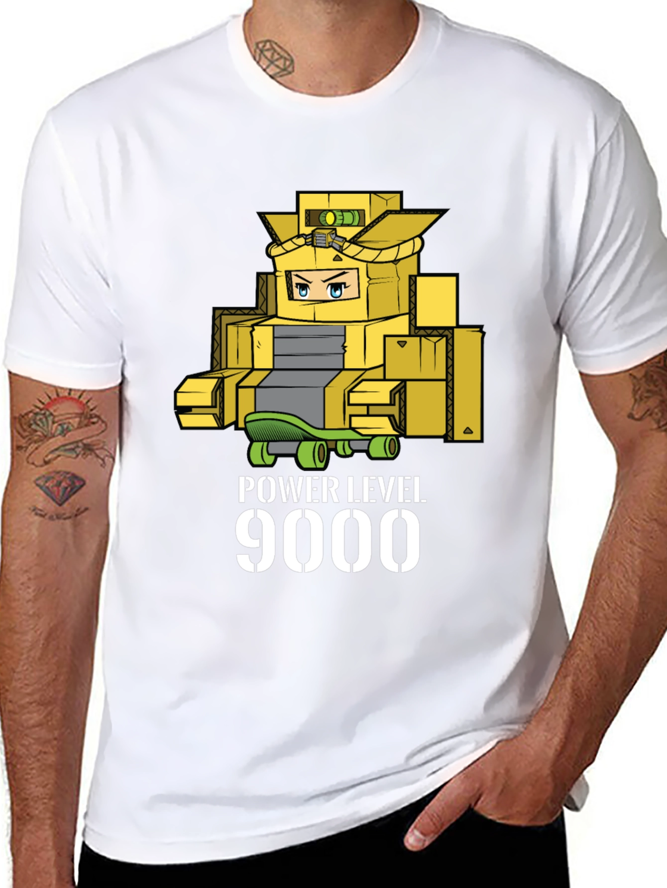 Black Power Level 9000 Cardboard Robot T-Shirt view 8