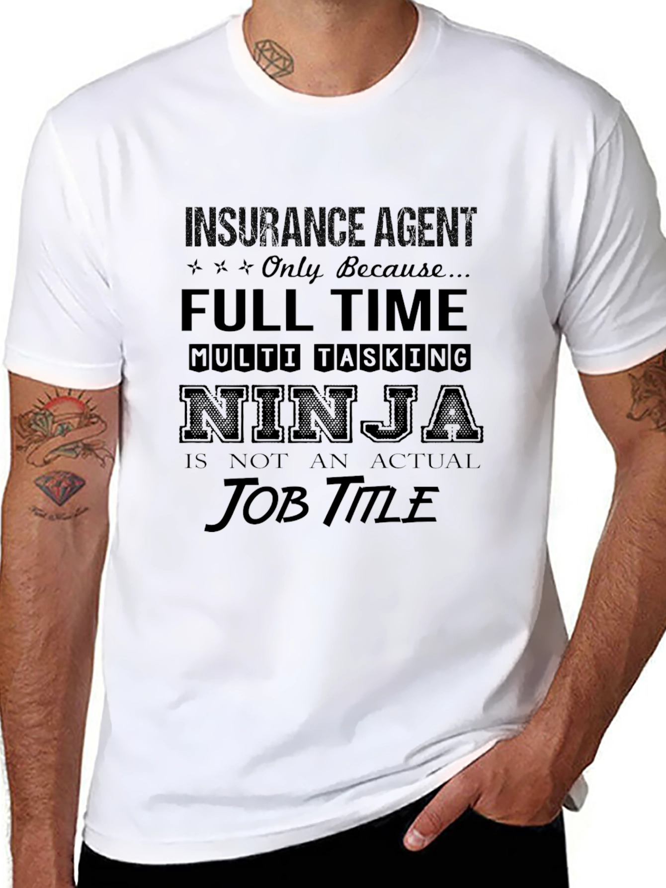 Black Insurance Agent Full Time Ninja Graphic Tee view 8