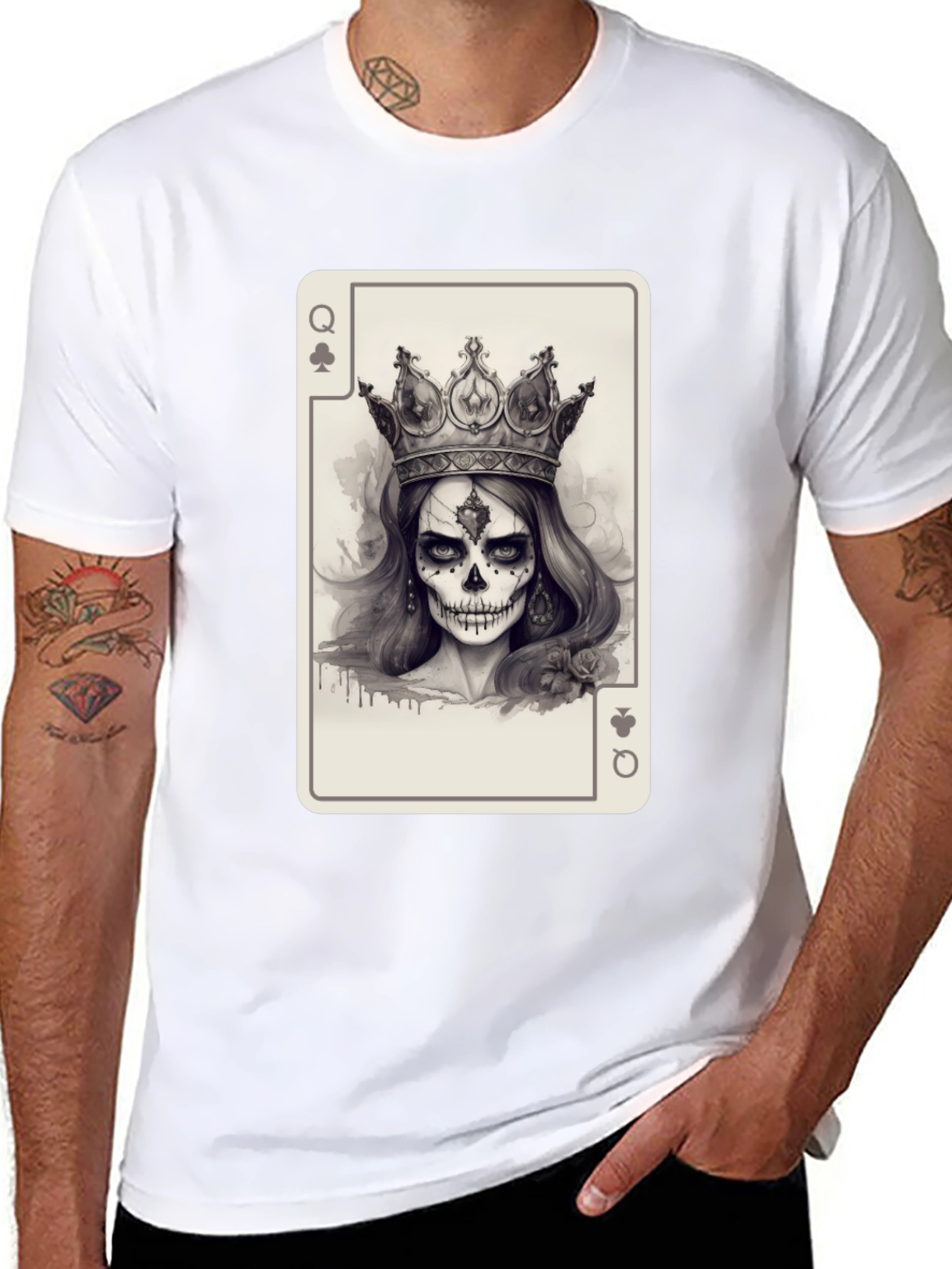 Queen of Spades Card Graphic Tee - Skull Crown - 8