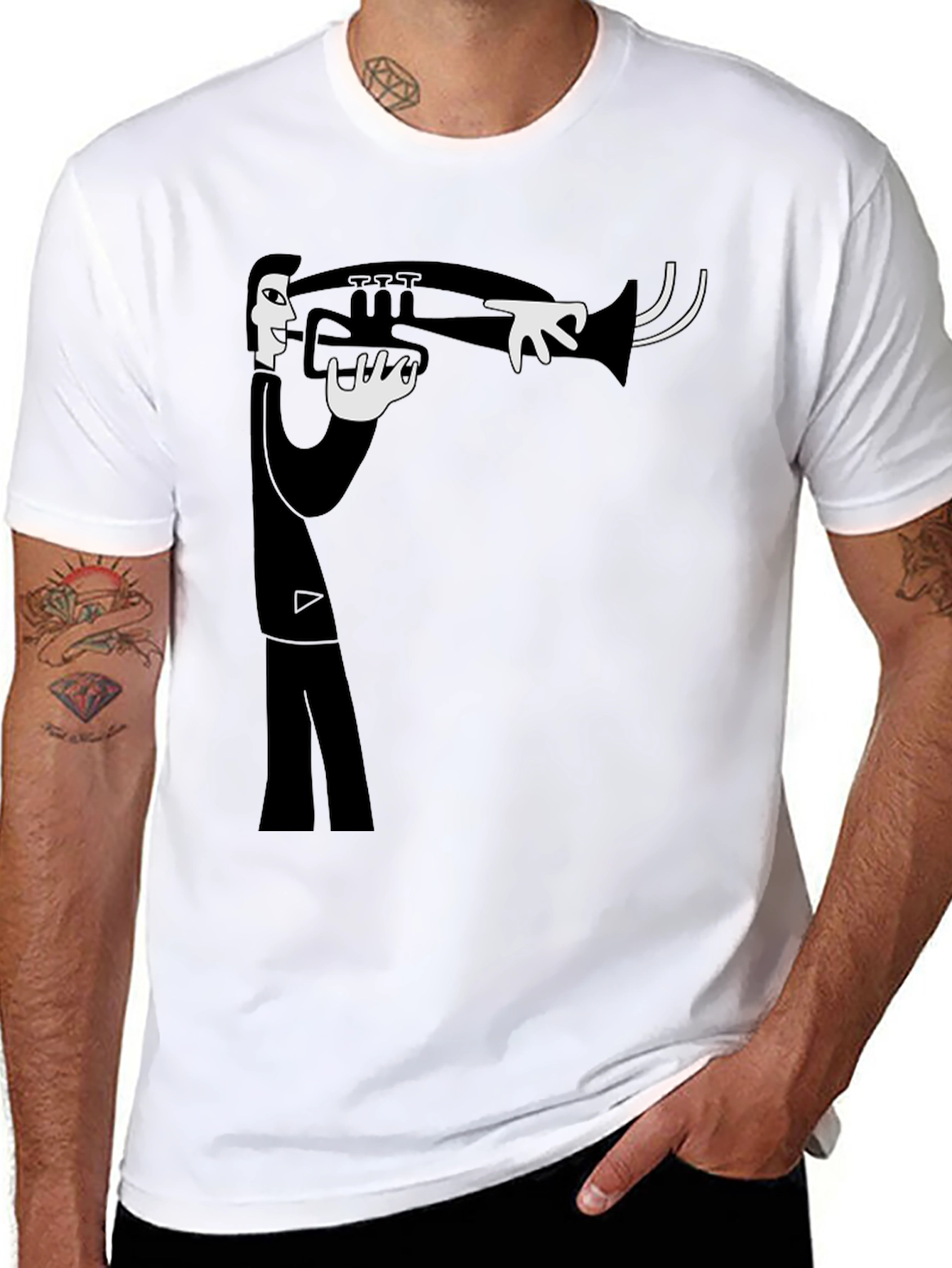 Black Jazz Musician Graphic T-Shirt - Black Cotton Tee view 8