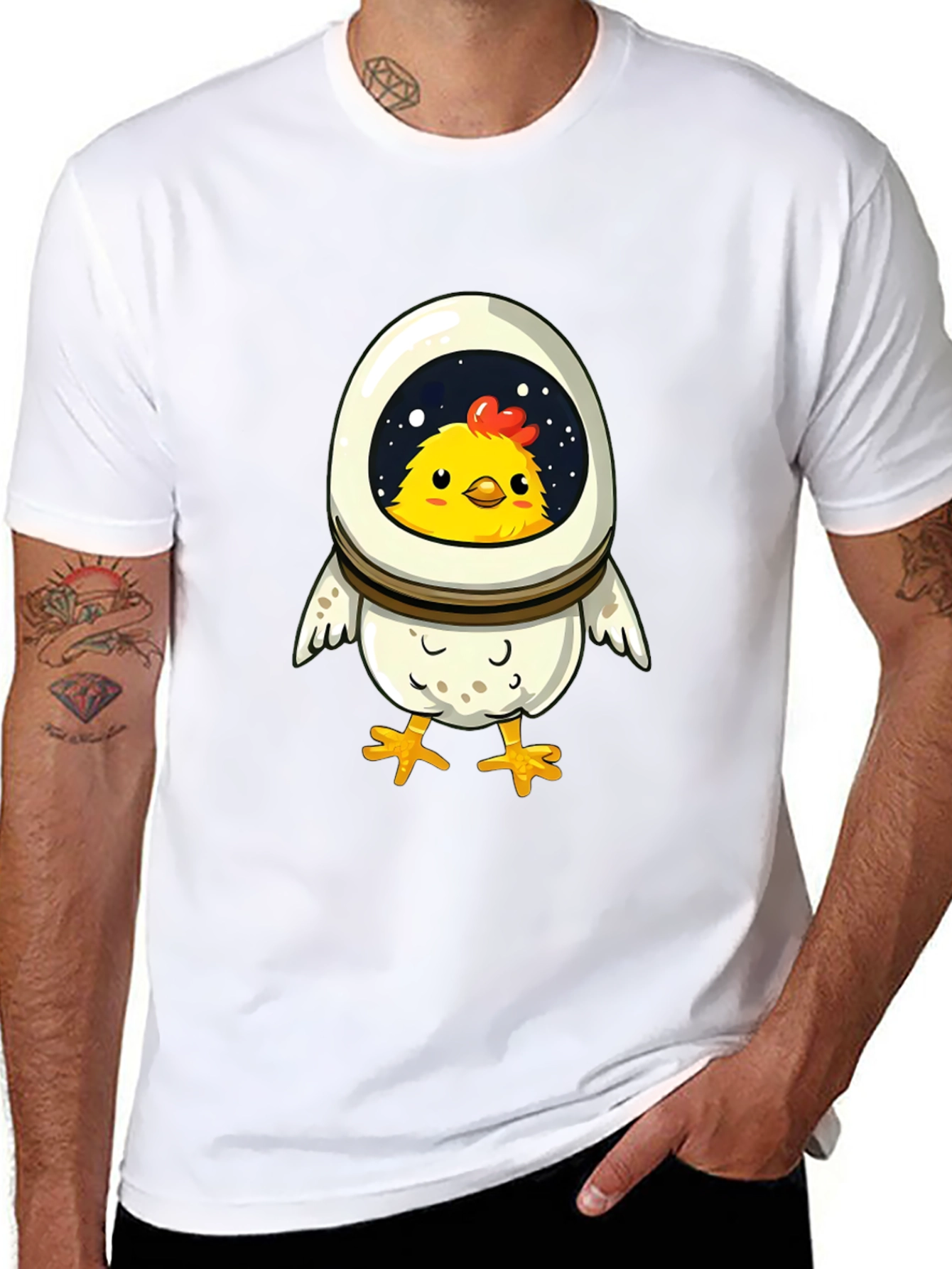 Black Astronaut Chicken T-Shirt - Fun Space Design view 8