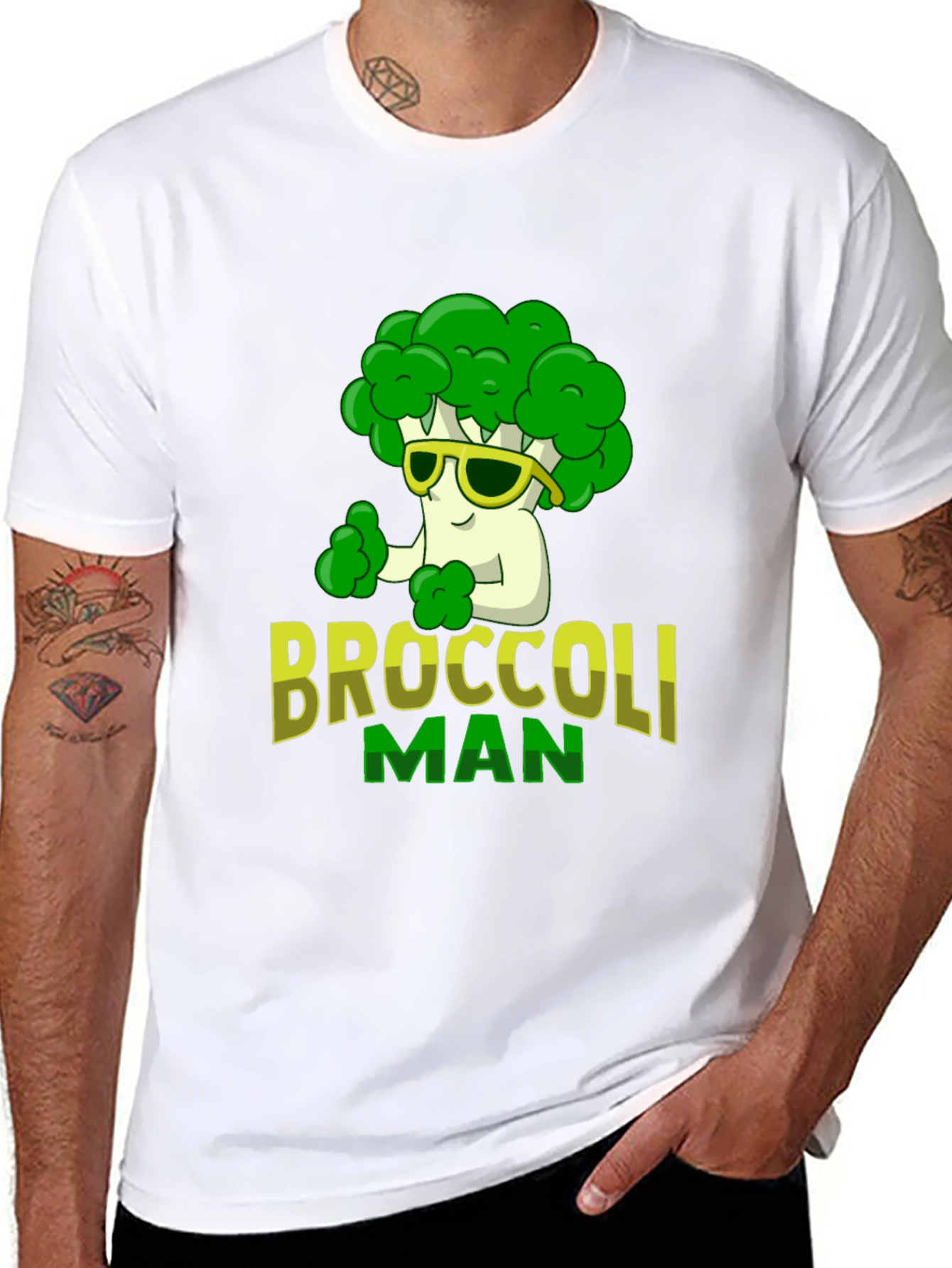 Black Broccoli Man Graphic T-Shirt - Funny Veggie Tee view 8