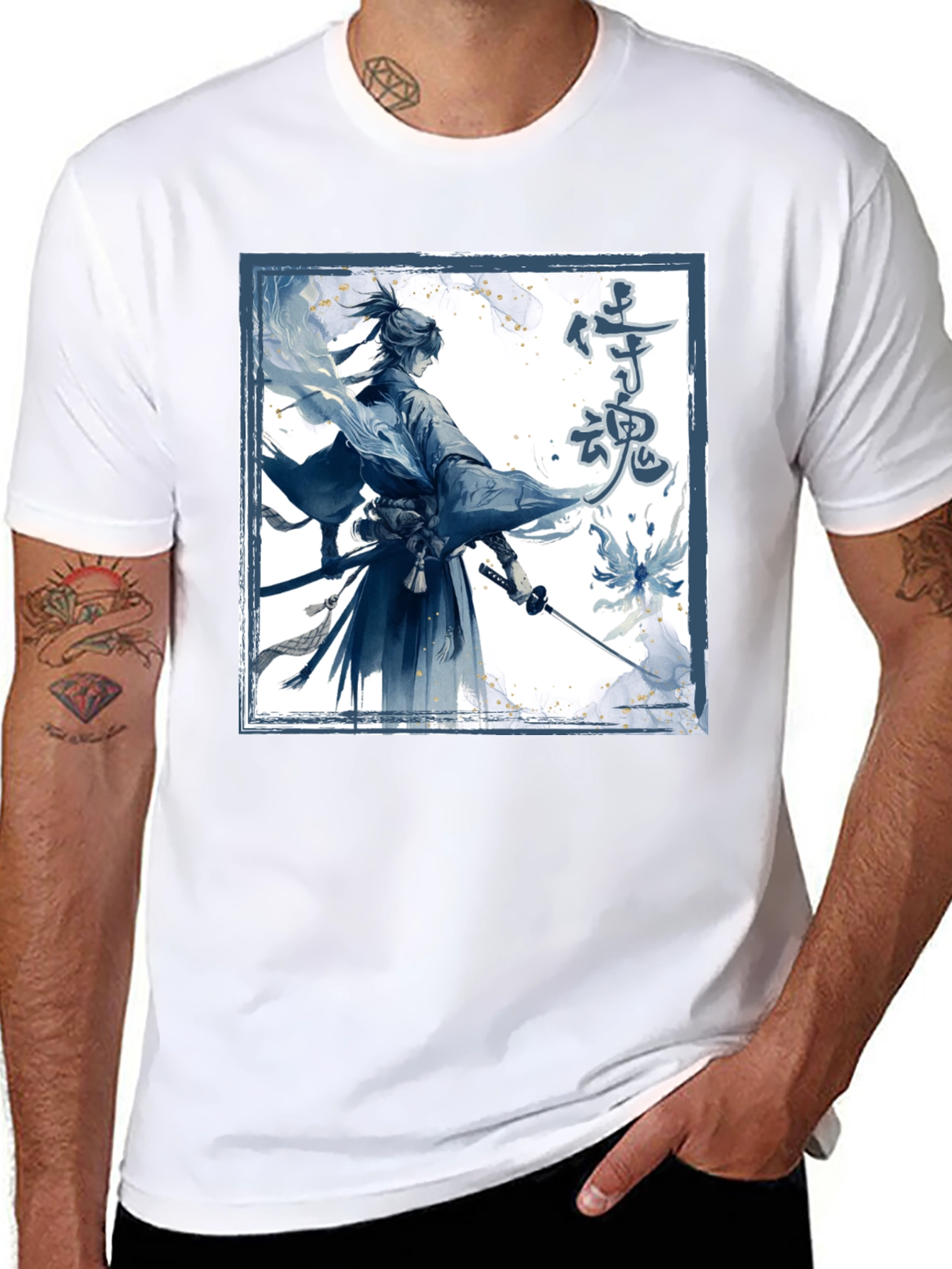 Black Samurai Spirit Graphic Tee - Men's Black T-Shirt view 8