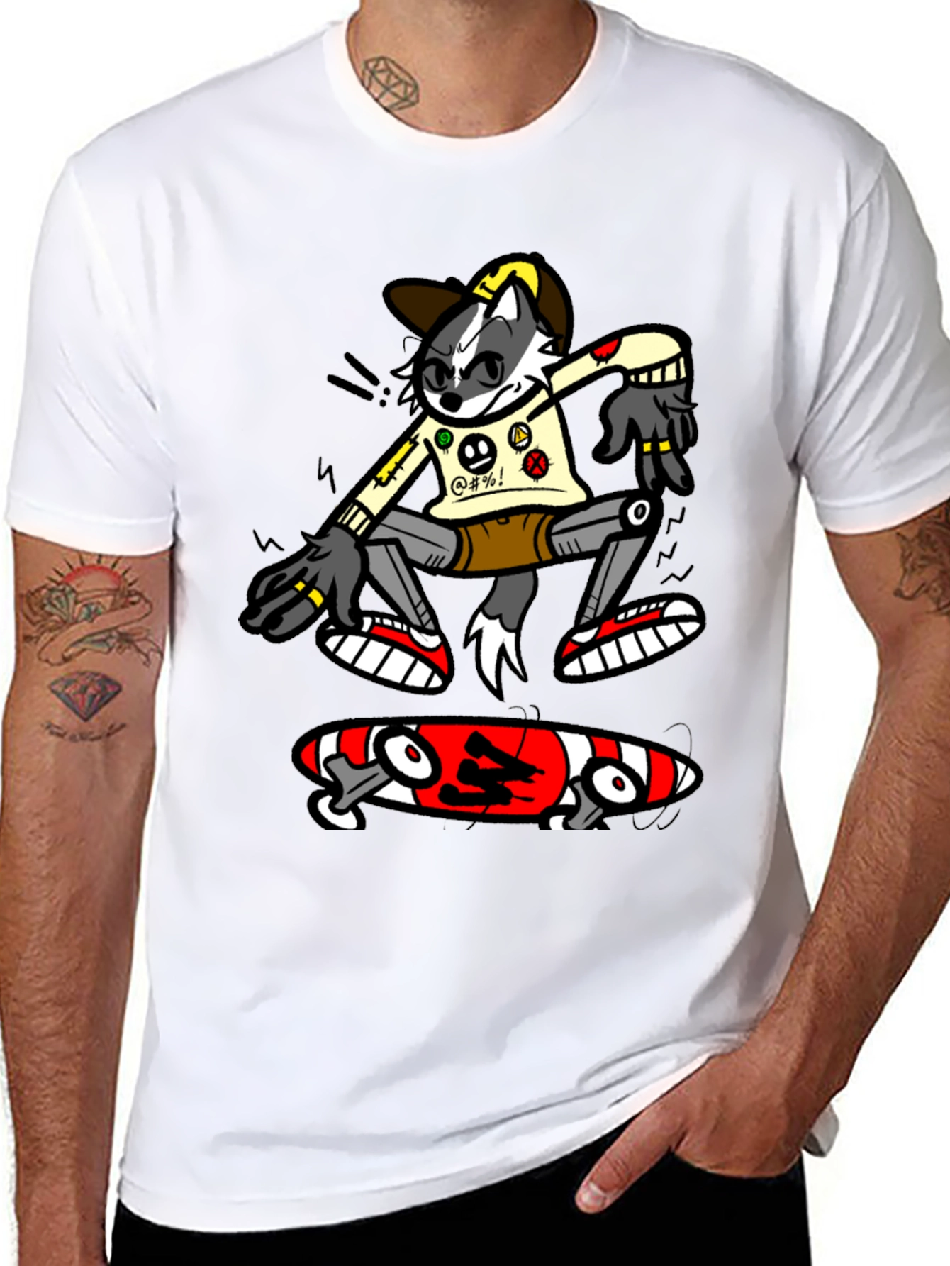 Black Cool Cartoon Skater Graphic Tee - Black Cotton T-Shirt view 8