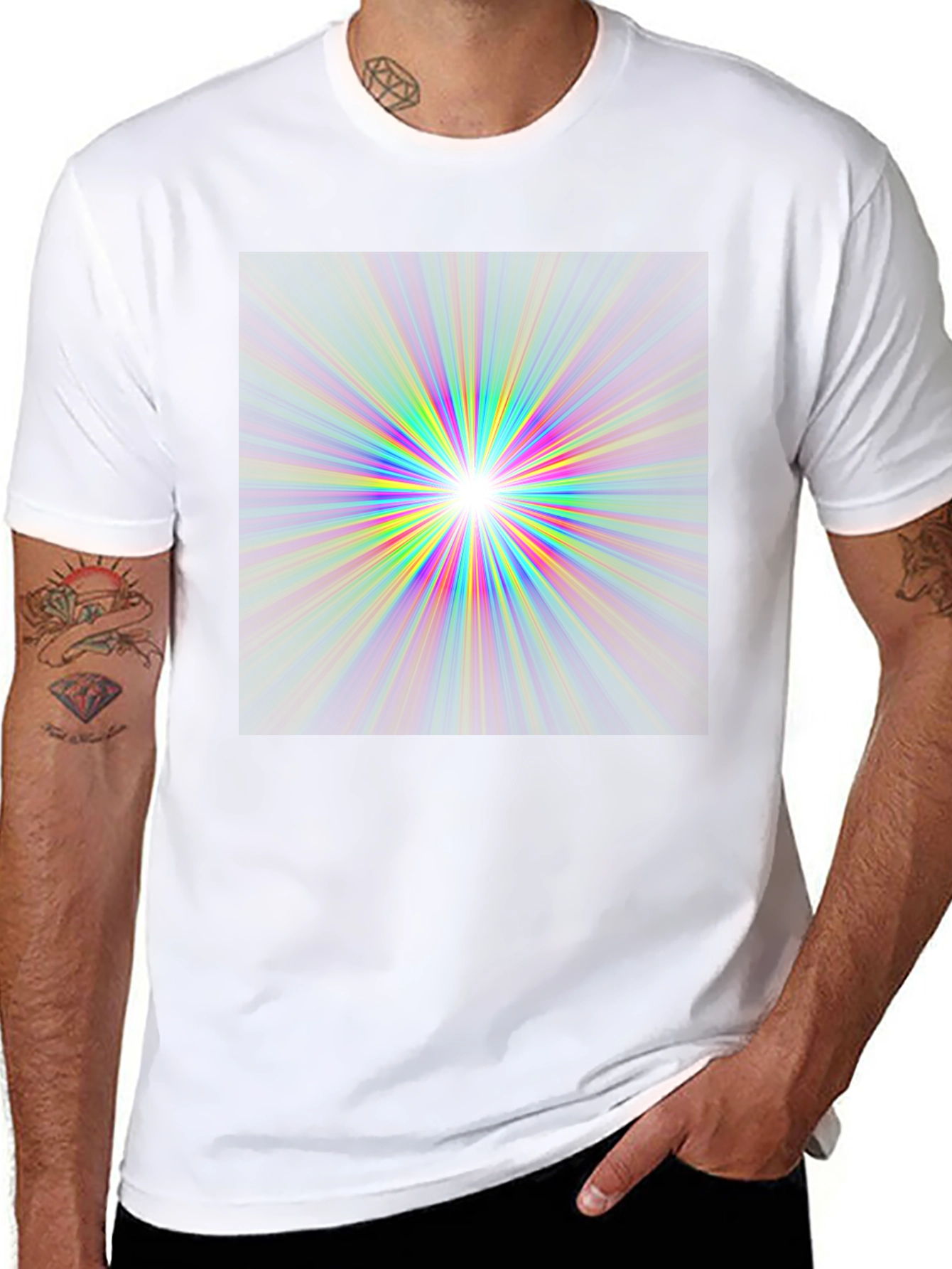 Black Prismatic Burst Graphic Tee - Vivid Color Explosion view 8