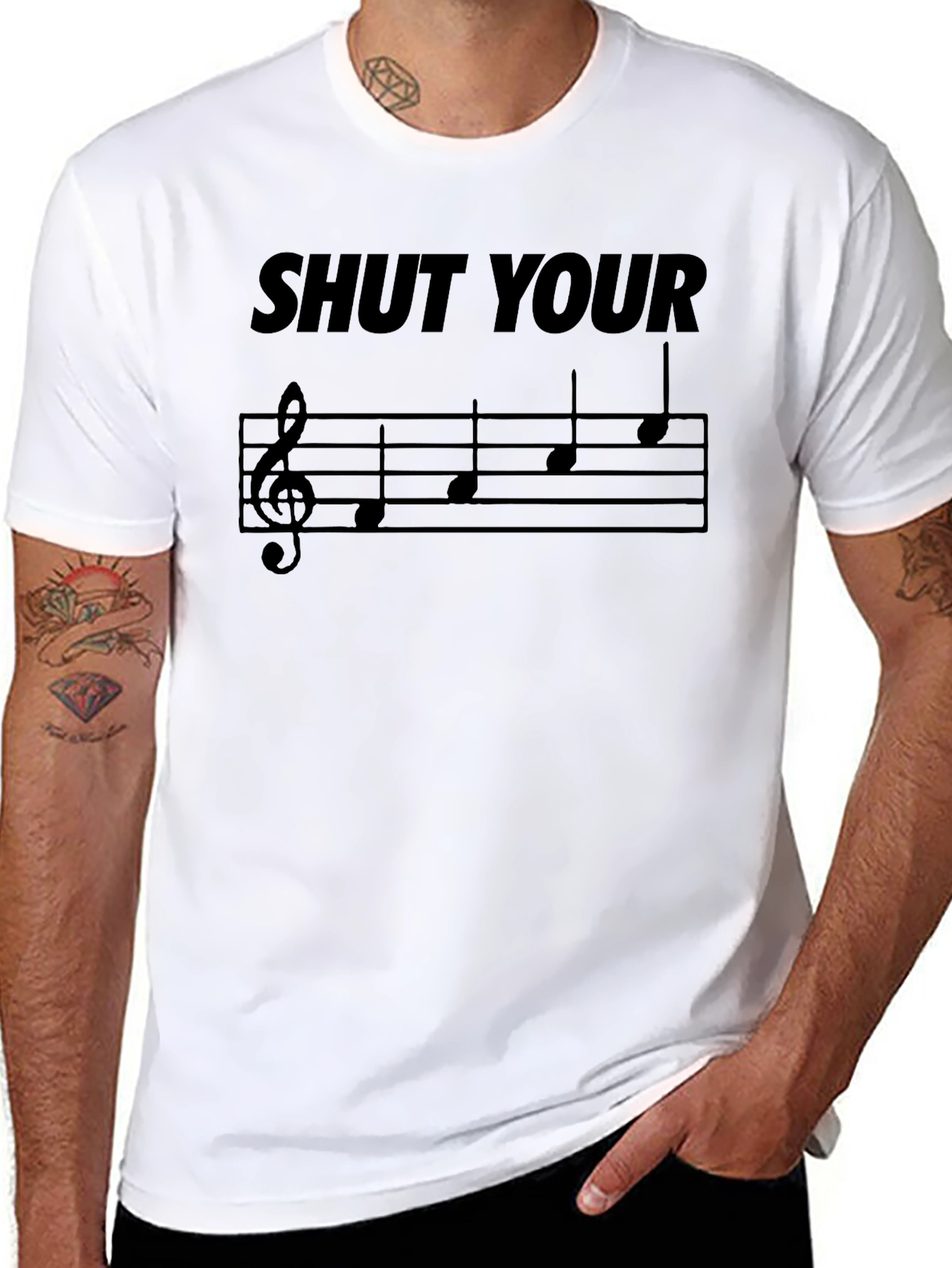 Black Shut Your Face Music Note T-Shirt view 8