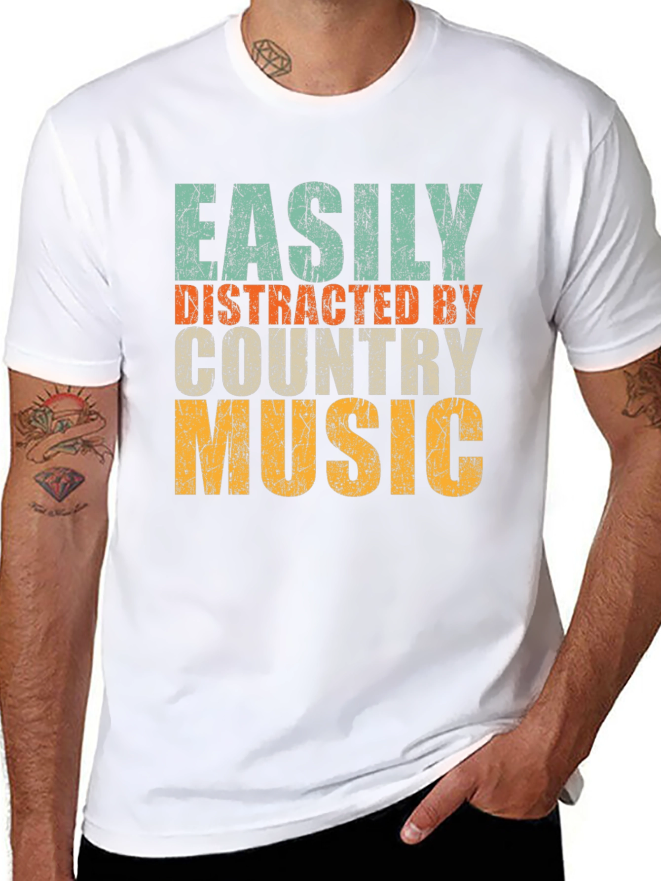 Black Easily Distracted By Country Music T-Shirt view 8