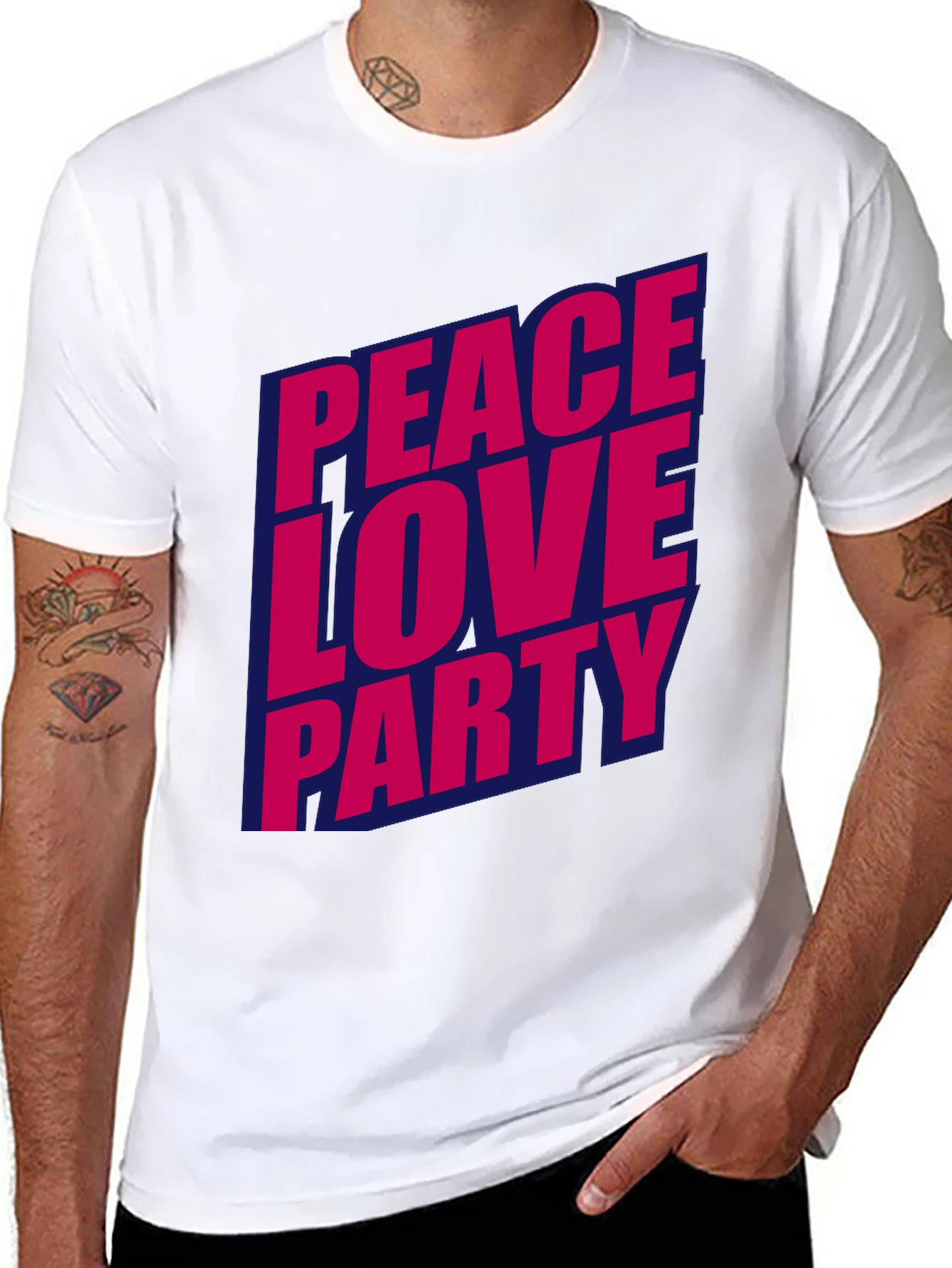 Black Peace Love Party Graphic Tee - Stylish Crew Neck T-Shirt view 8