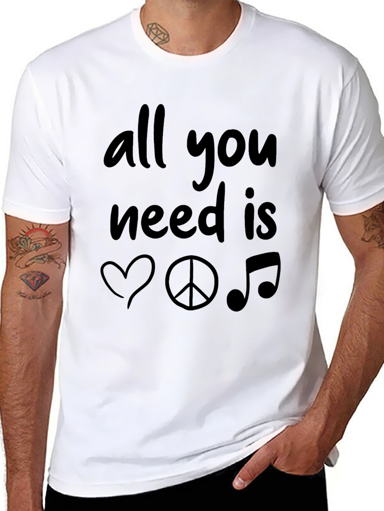 Black All You Need Is Love Peace Music Black T-Shirt view 8