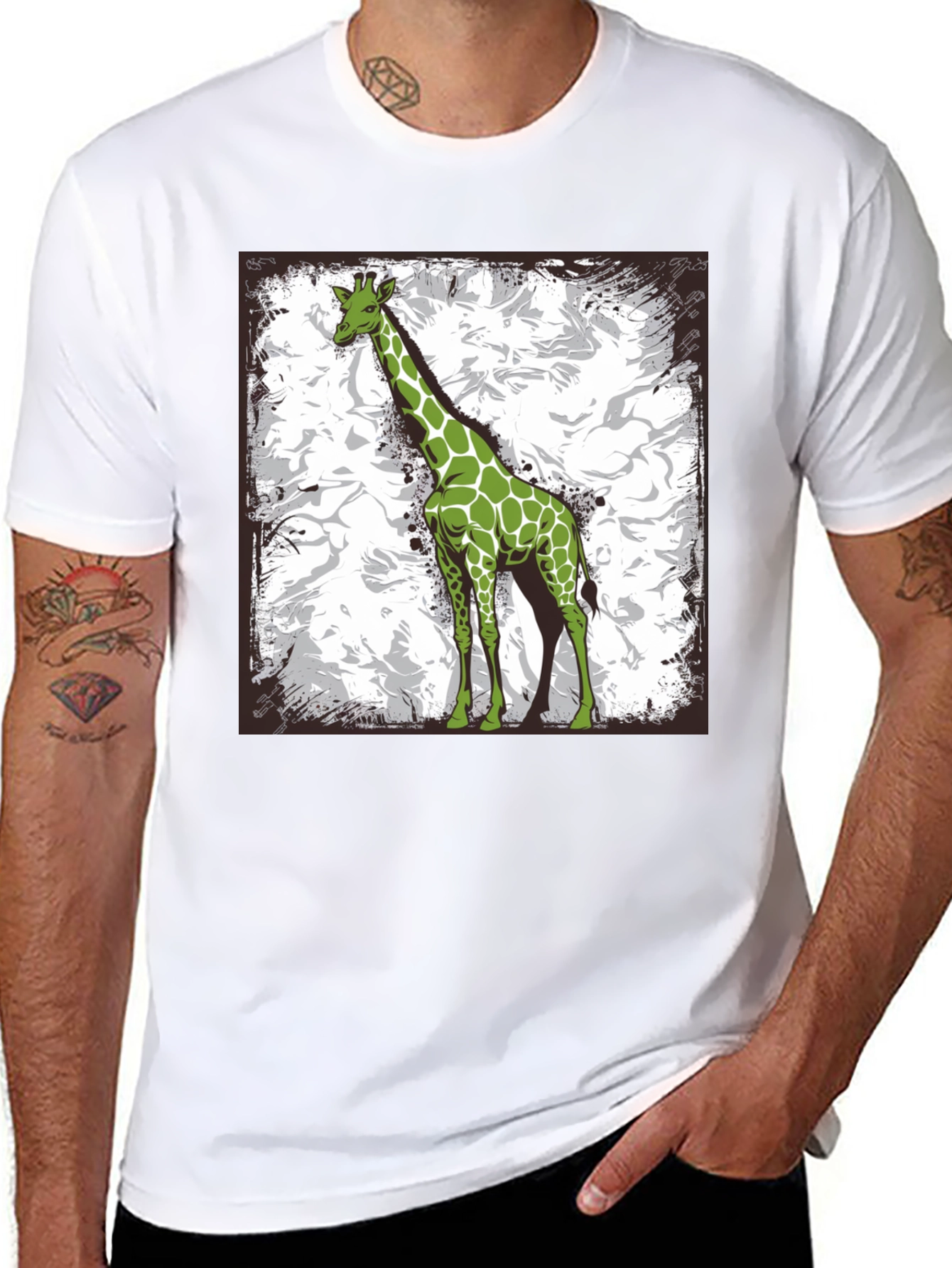 Black Green Giraffe Graphic Tee - Stylish Animal Print Shirt view 8