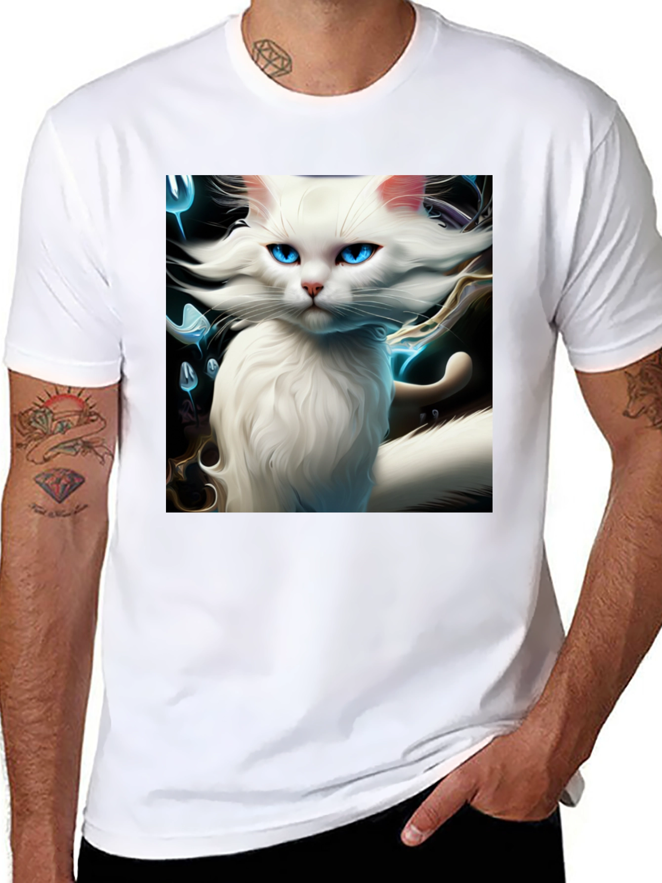 Black Cat Art Graphic Tee - Black Cotton Blend view 8