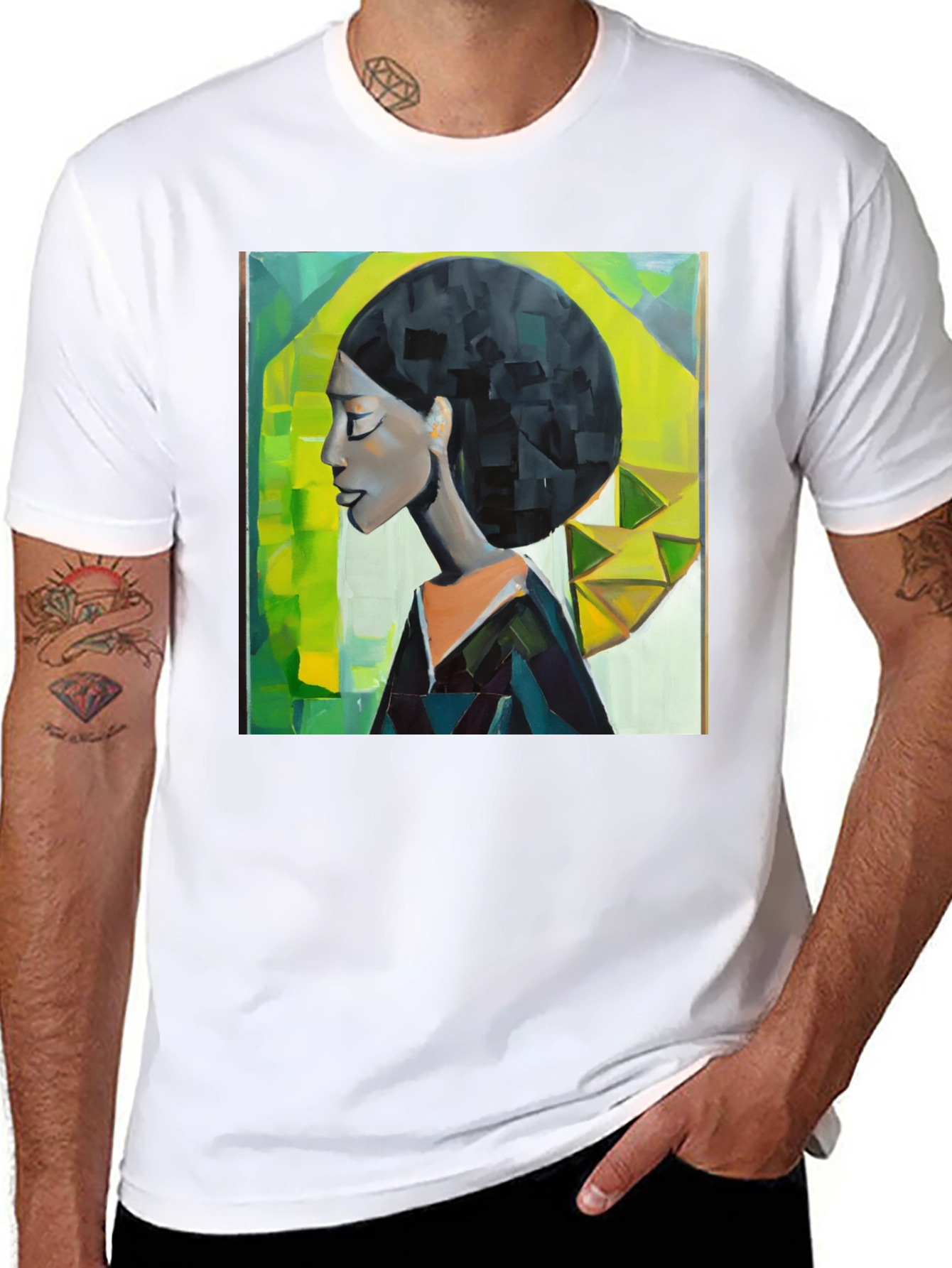 Black Artistic Afro Woman Graphic Tee - Black view 8