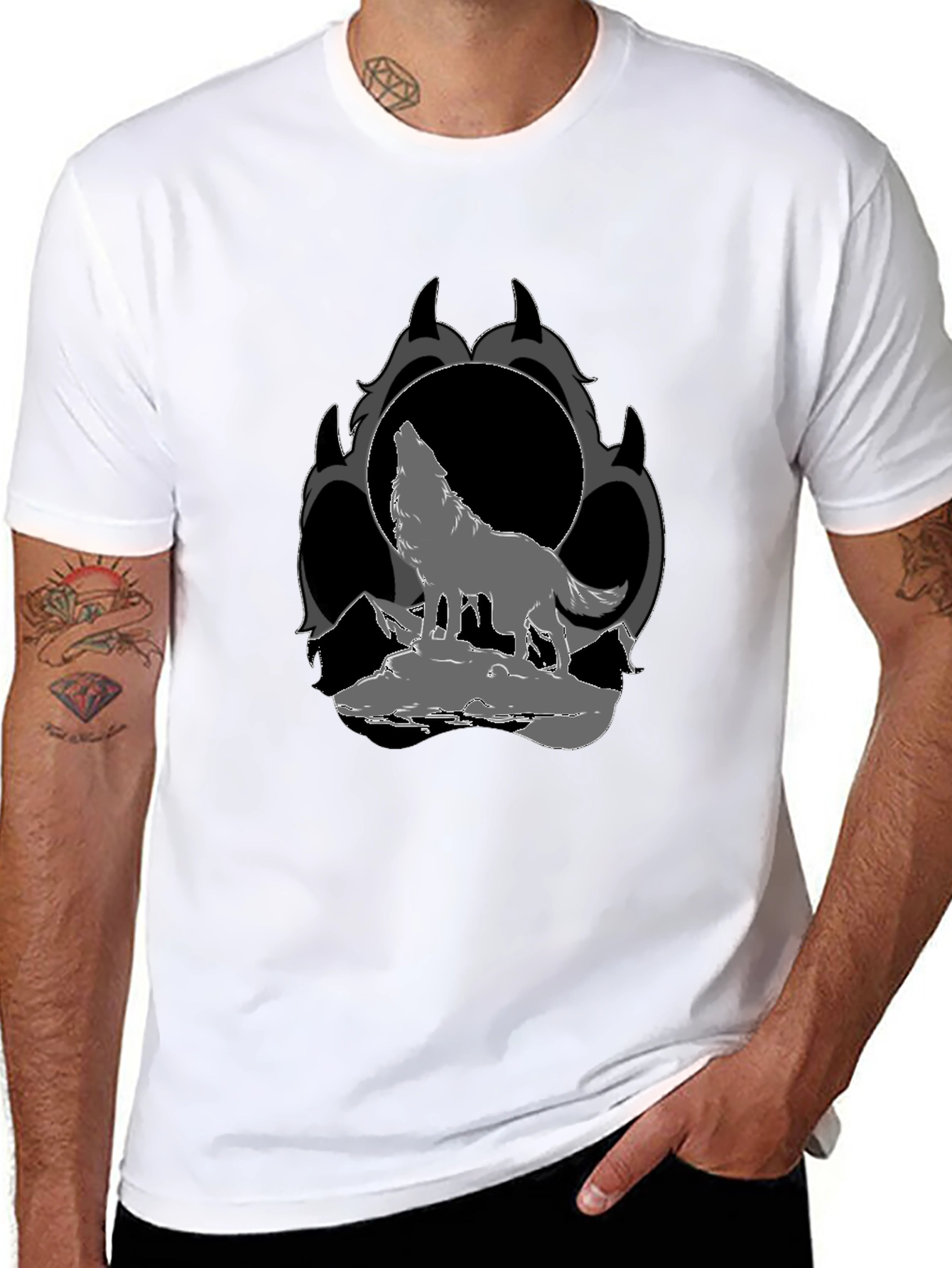 Black Wolf Howling at Moon Graphic T-Shirt view 8