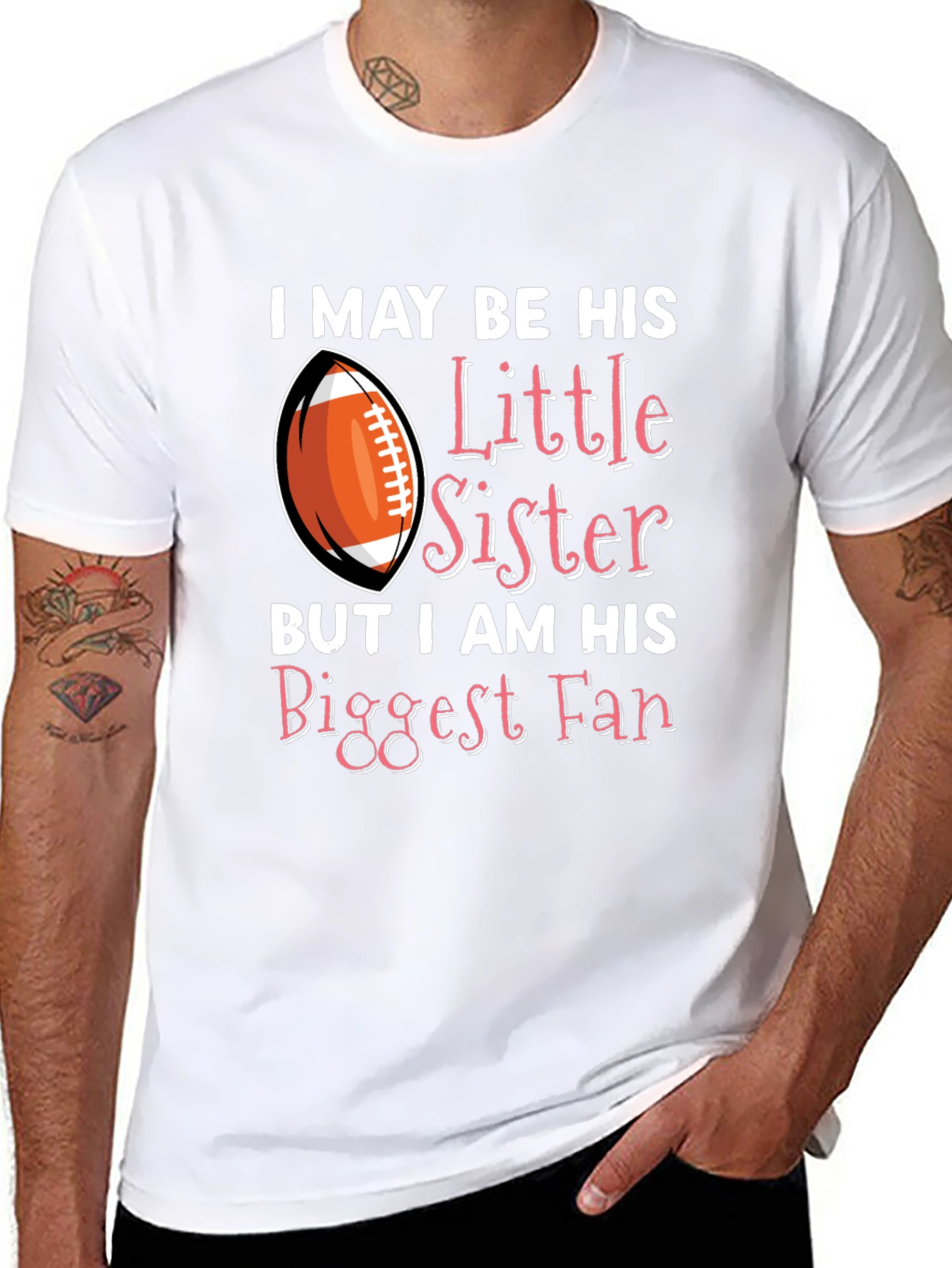 Black Little Sister Biggest Fan Football T-Shirt view 8