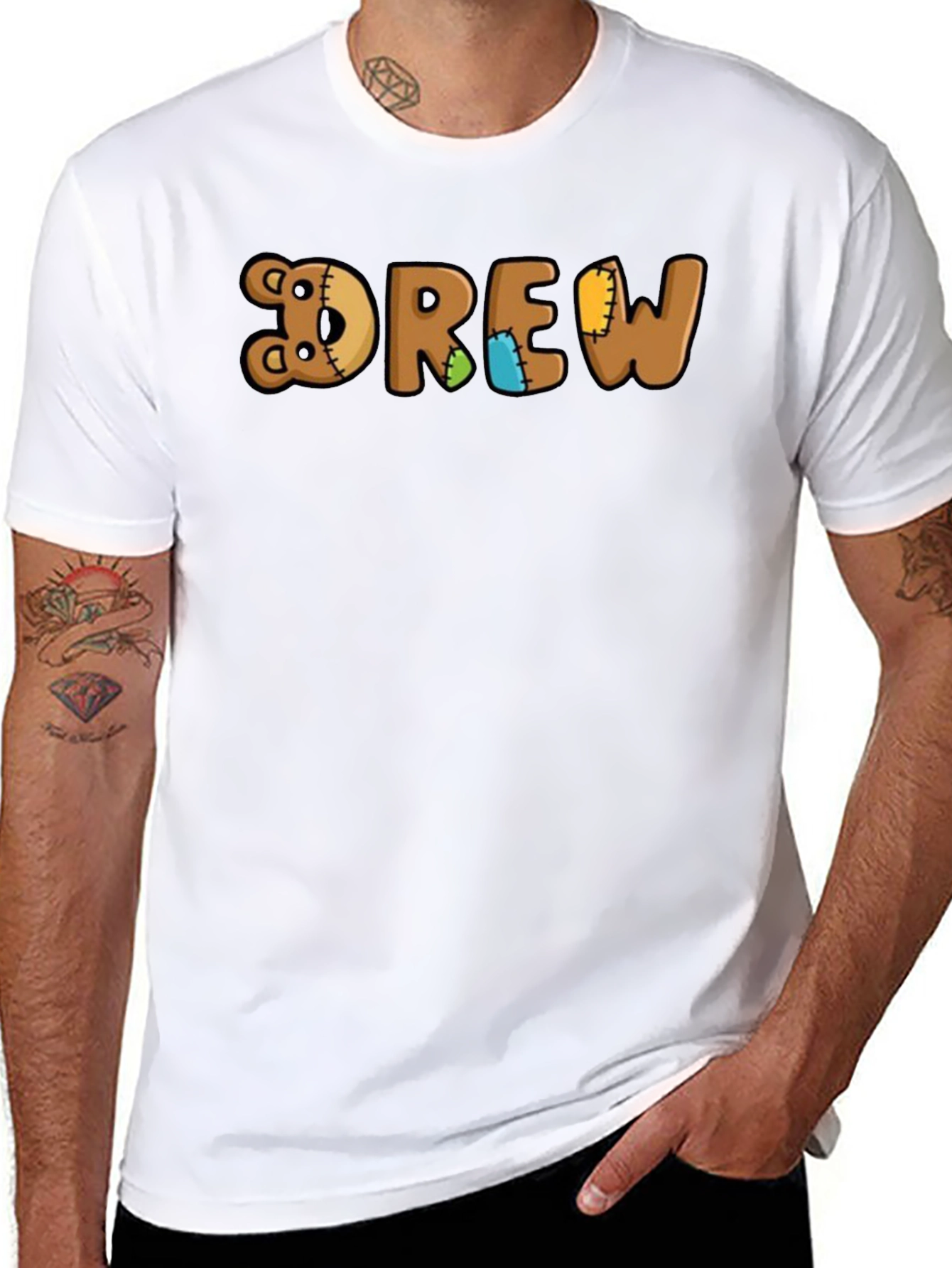 Black Drew Teddy Bear Name T-Shirt - Custom Boy's Tee view 8