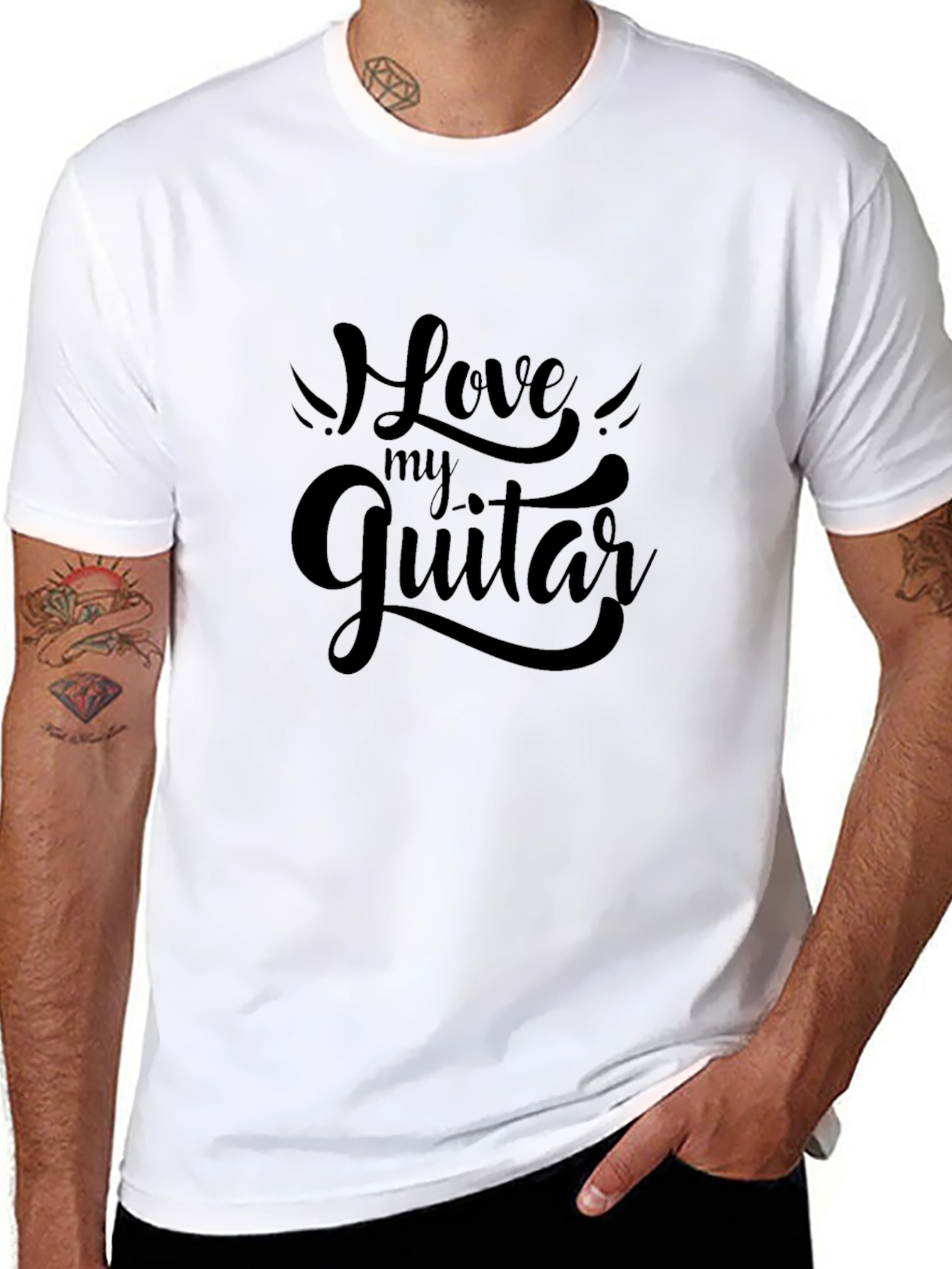 Black Love My Guitar Black Graphic T-Shirt view 8