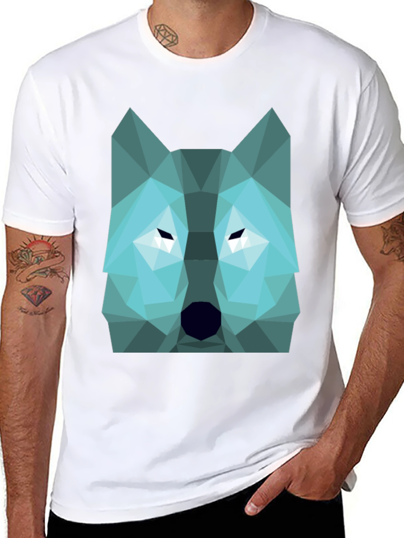Black Geometric Wolf Graphic Print Tee - Black view 8