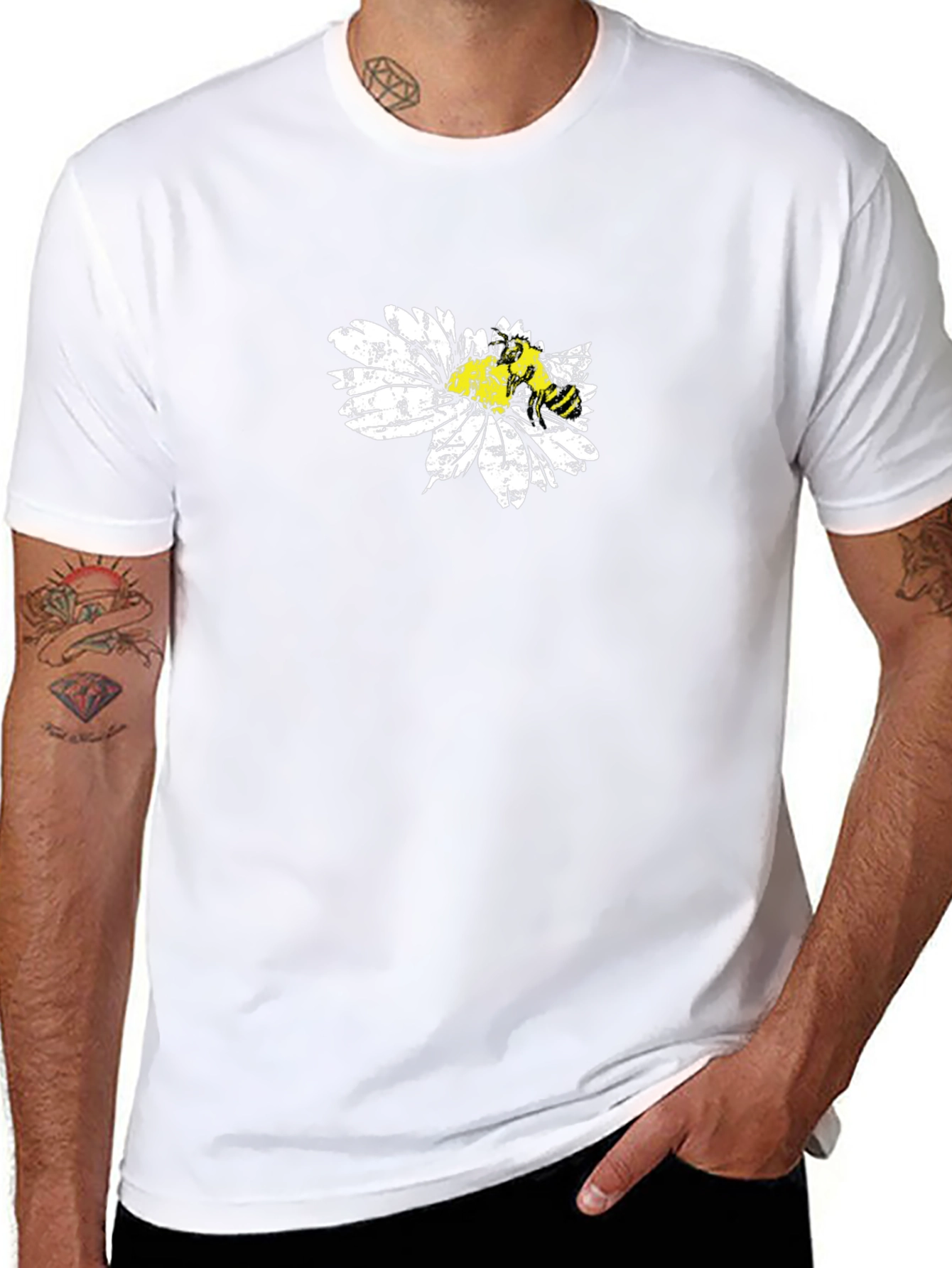 Black Bee on Daisy Black T-Shirt Graphic Tee view 8