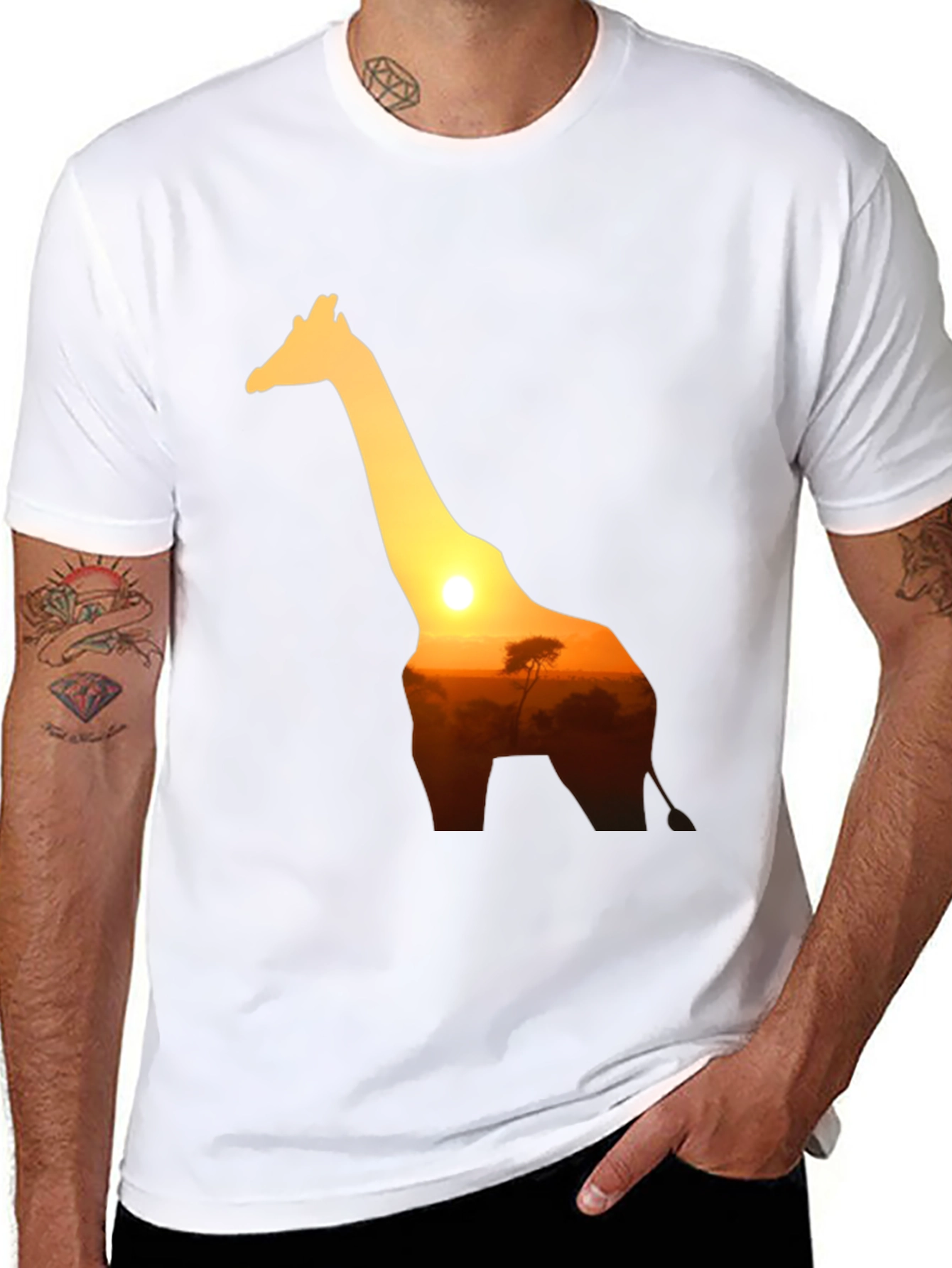 Black Giraffe Sunset Graphic Tee - Black Cotton T-Shirt view 8