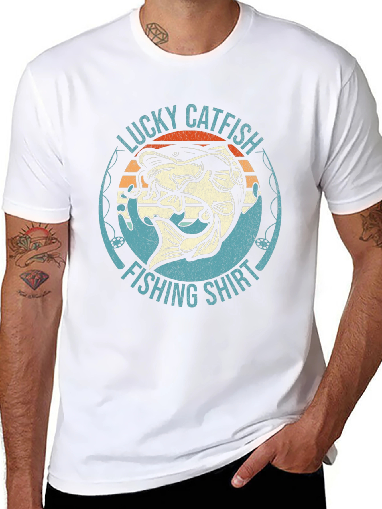 Black Lucky Catfish Fishing Shirt - Black Graphic Tee view 8