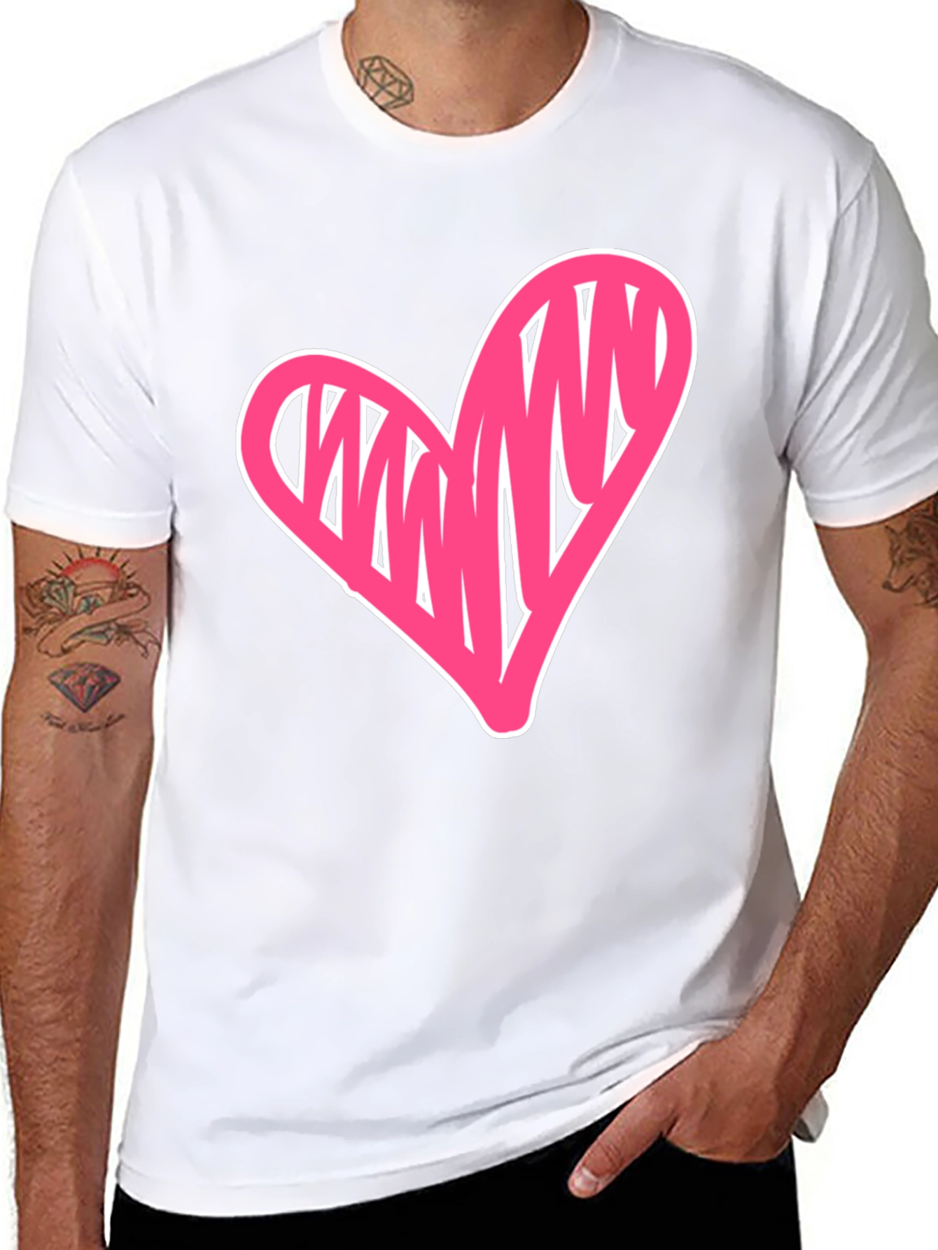 Black Heart Scribble Graphic Tee - Casual Black T-Shirt view 8