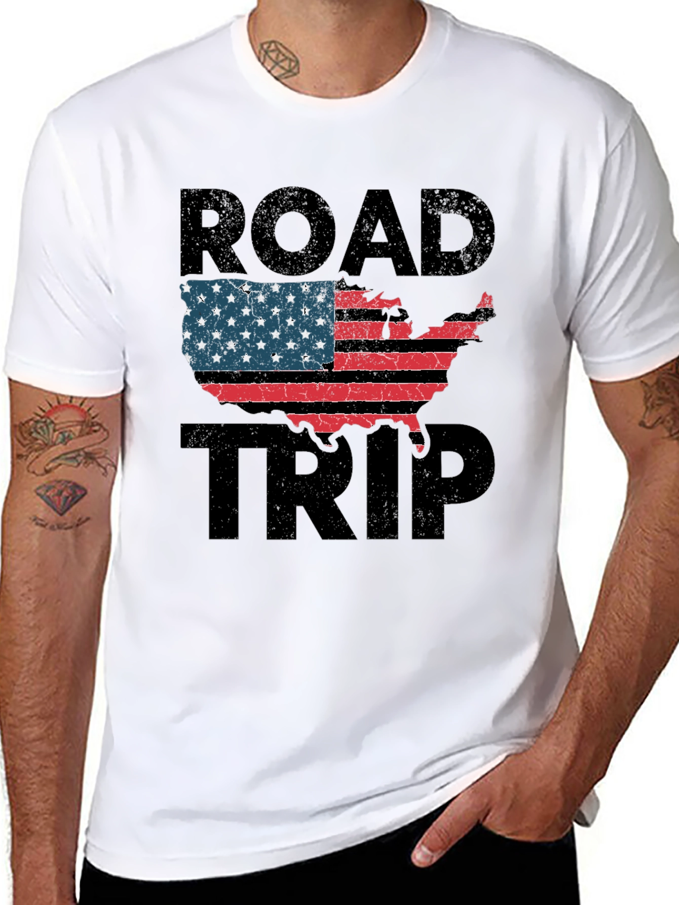 Black Road Trip USA Flag Graphic Tee view 8