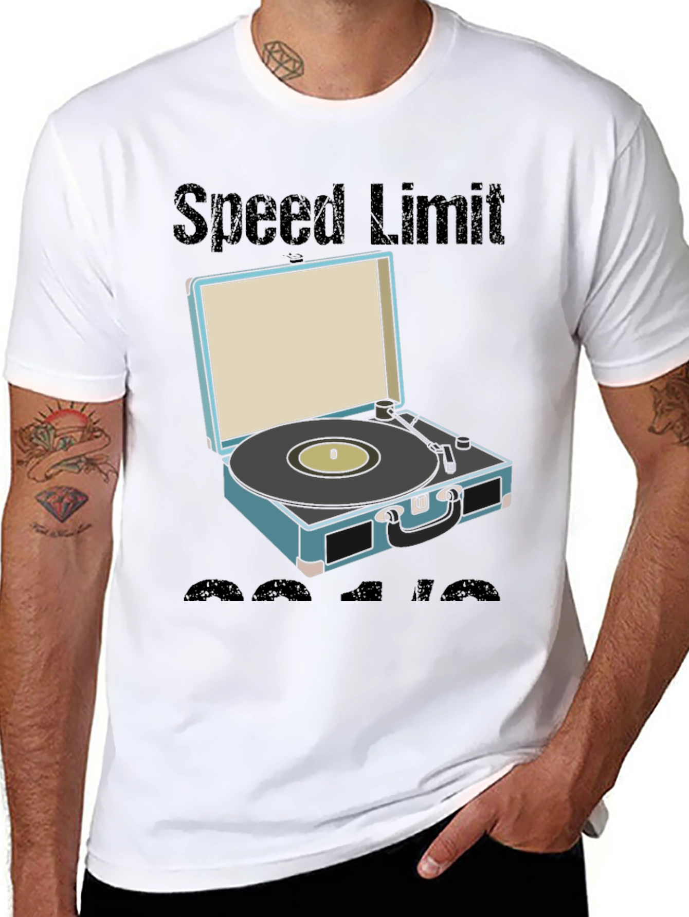 Black Retro Speed Limit Vinyl Record Player T-Shirt view 8