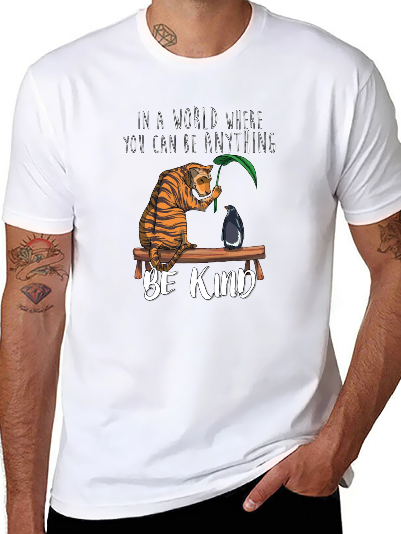 Black Be Kind Graphic T-Shirt - Tiger & Penguin Design view 8