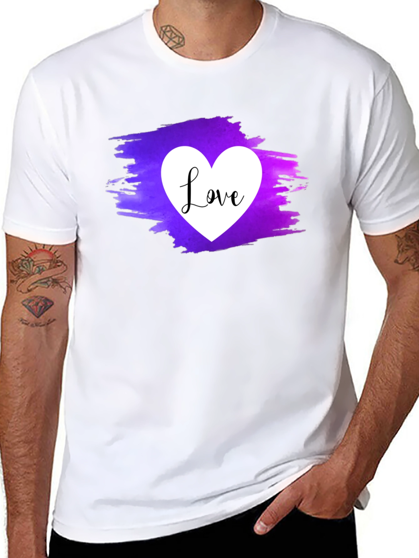 Black Love Heart Graphic Tee - Purple & White Print view 8