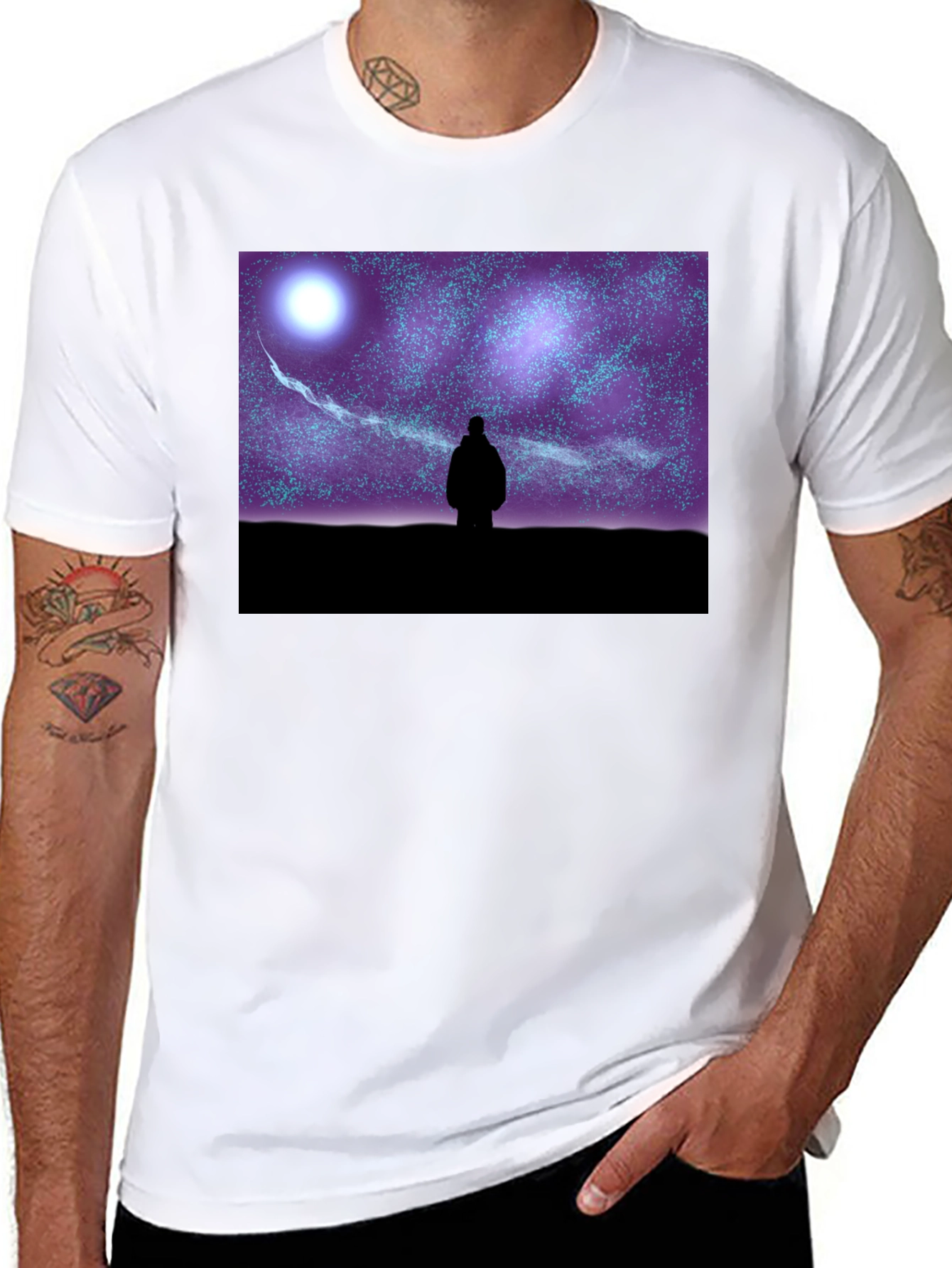 Black Starry Night Graphic Tee - Unisex Black T-Shirt view 8