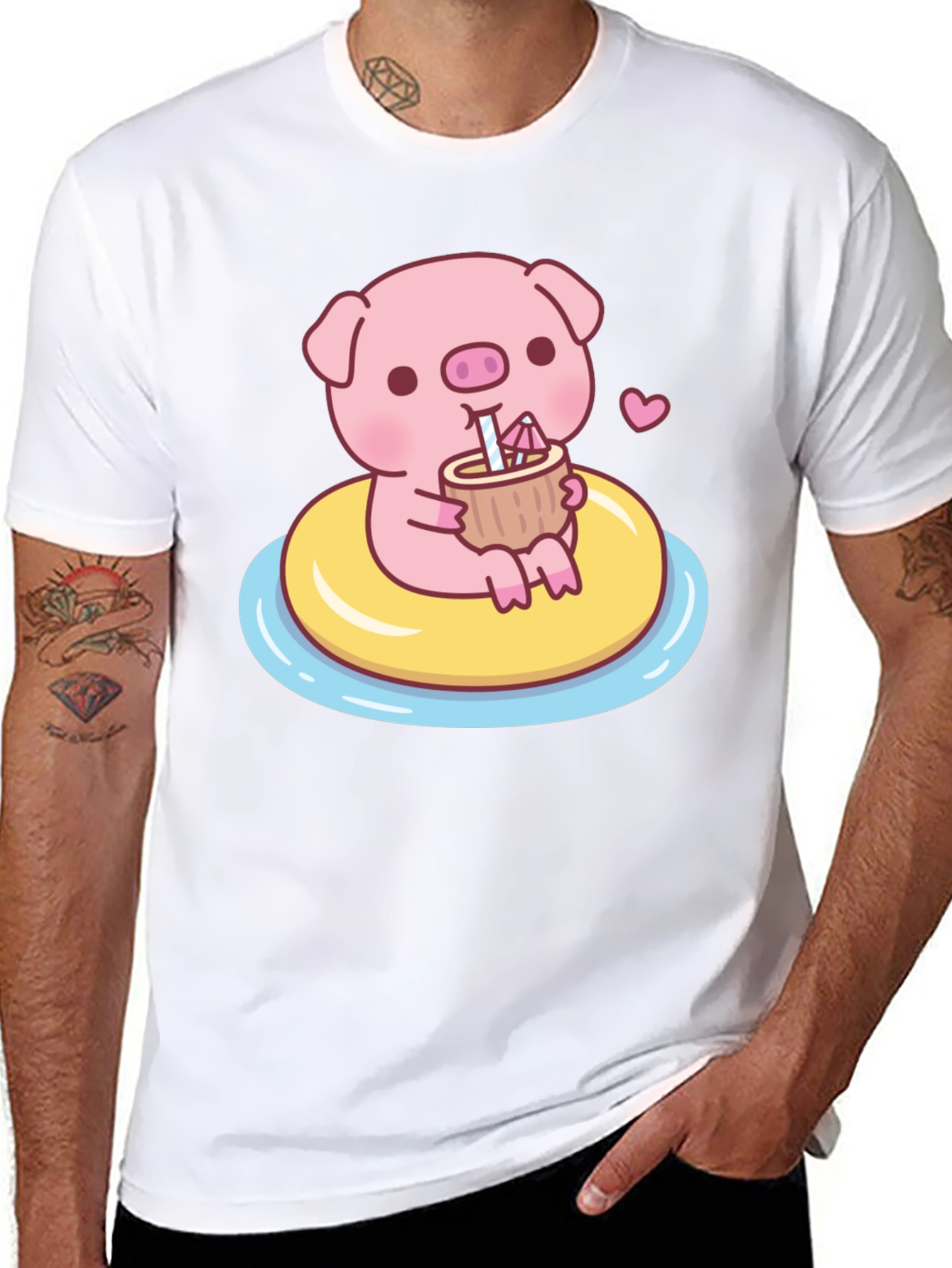 Black Cute Pig T-Shirt - Summer Float Fun view 8