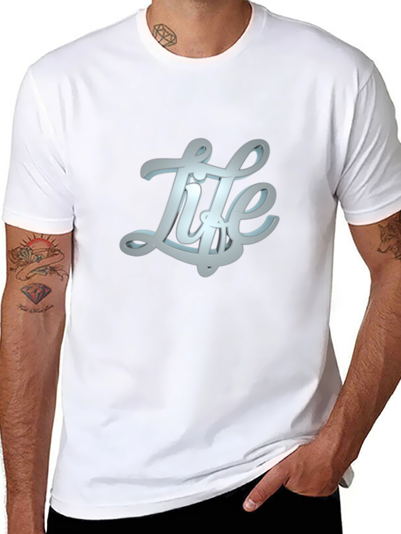 Black Stylish "Life" Graphic Print Black T-Shirt view 8