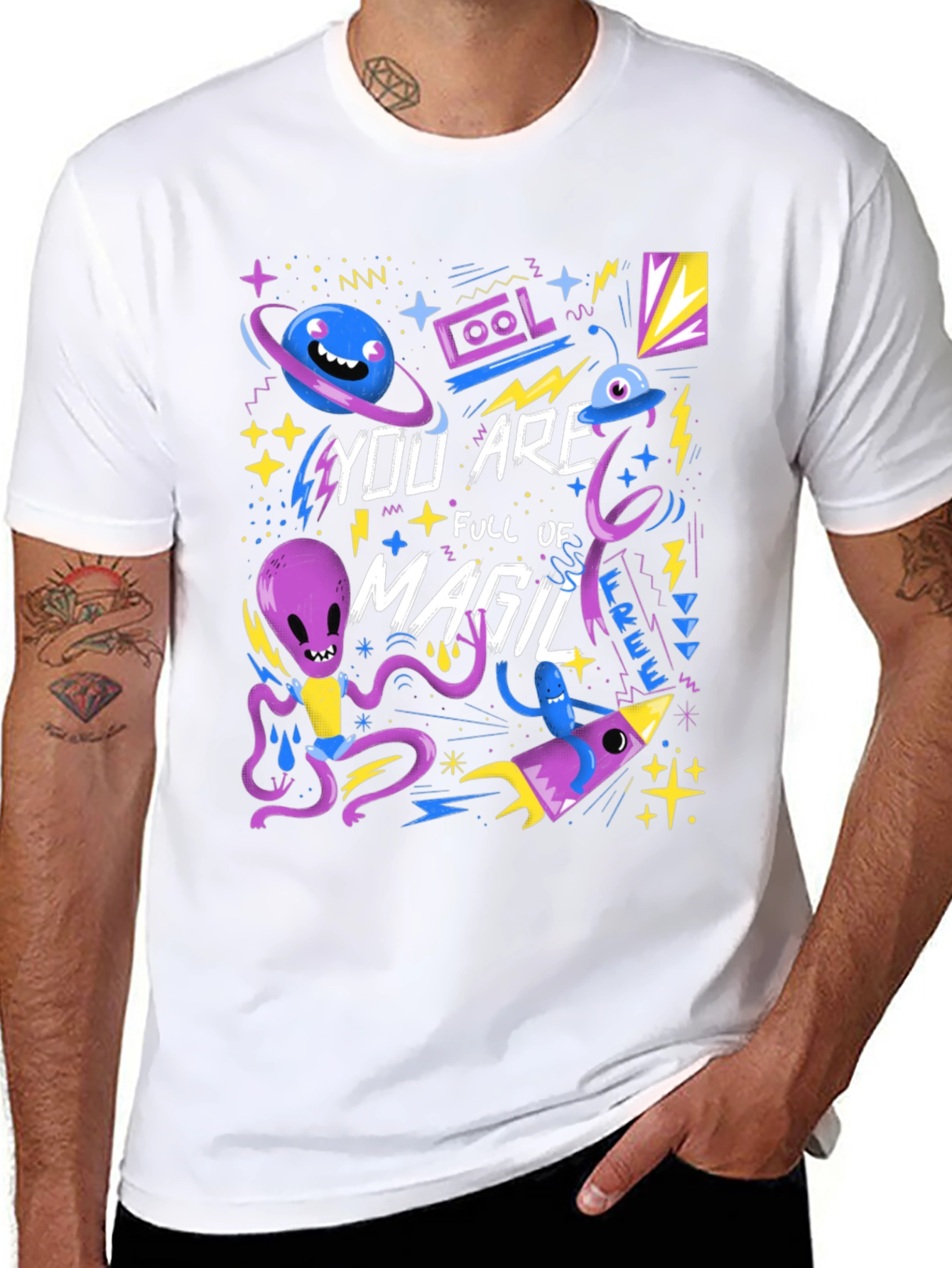 Black Space Magic Graphic T-Shirt - Cool Alien Design view 8