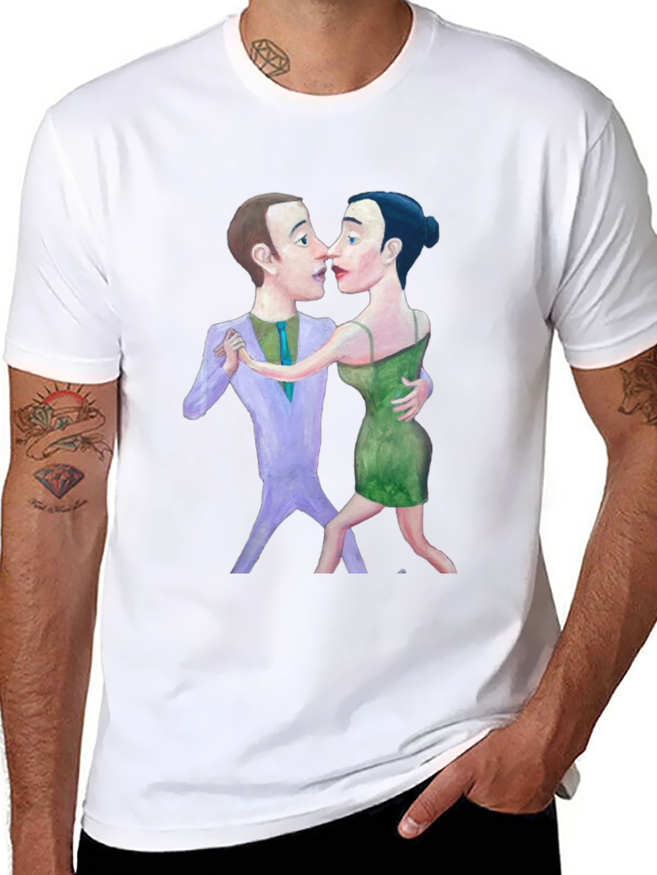 Black Tango Couple Graphic Print Black T-Shirt view 8