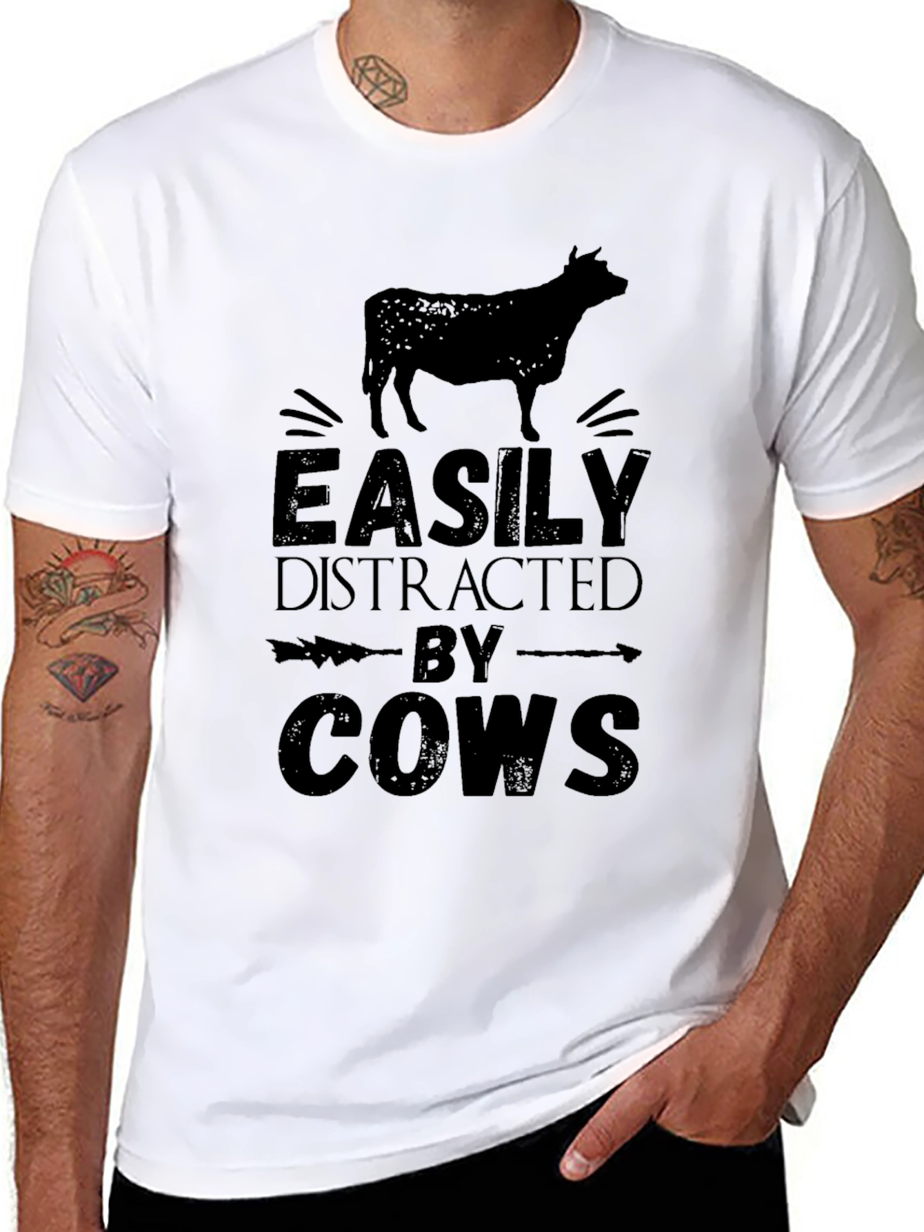 Black Easily Distracted By Cows Graphic T-Shirt view 8
