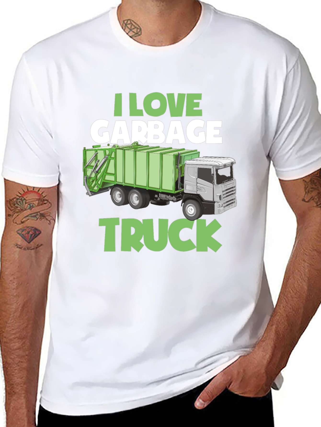 Black I Love Garbage Truck Graphic T-Shirt view 8