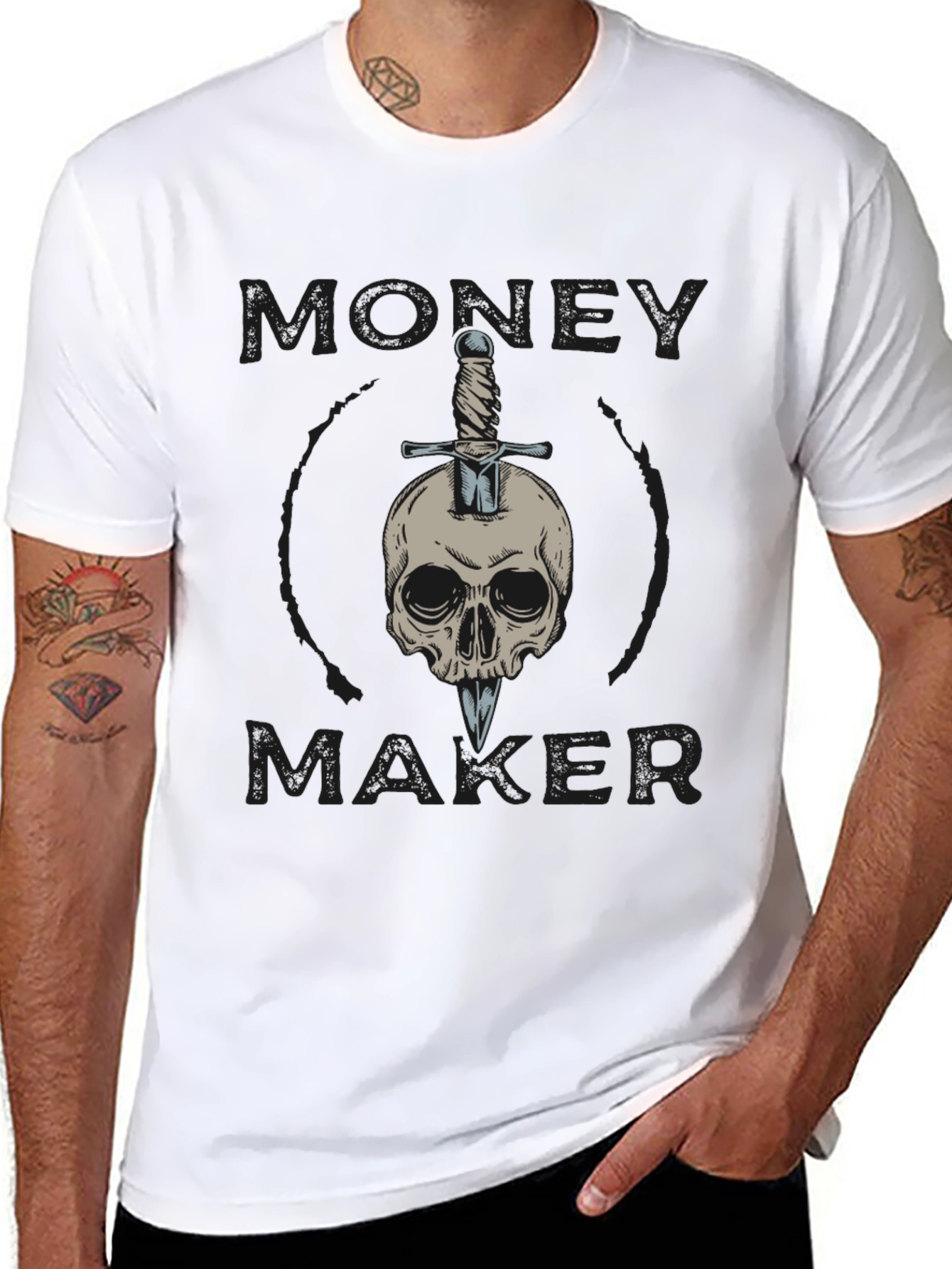 Black Money Maker Skull & Sword Graphic Tee - Black view 8