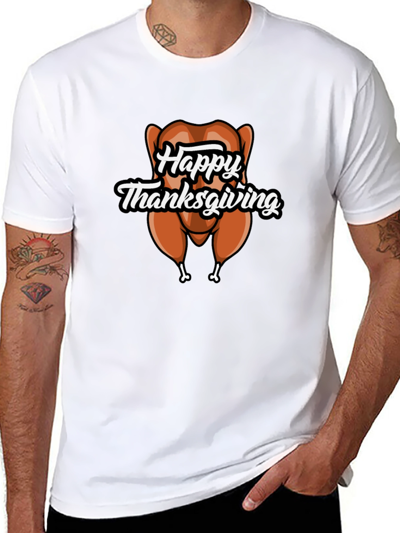 Black Happy Thanksgiving Turkey Graphic T-Shirt view 8