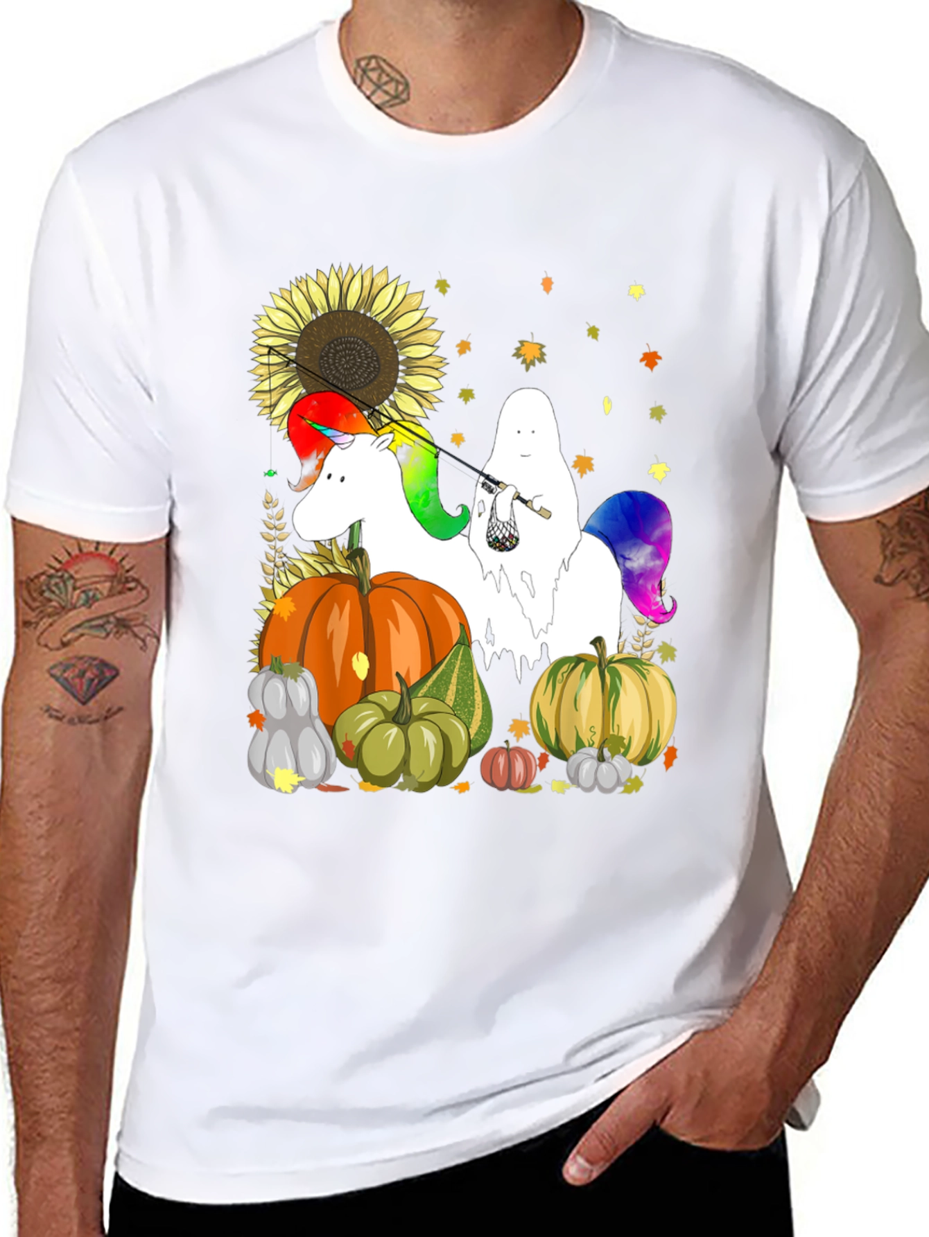 Black Unicorn Ghost Pumpkin Fall T-Shirt view 8