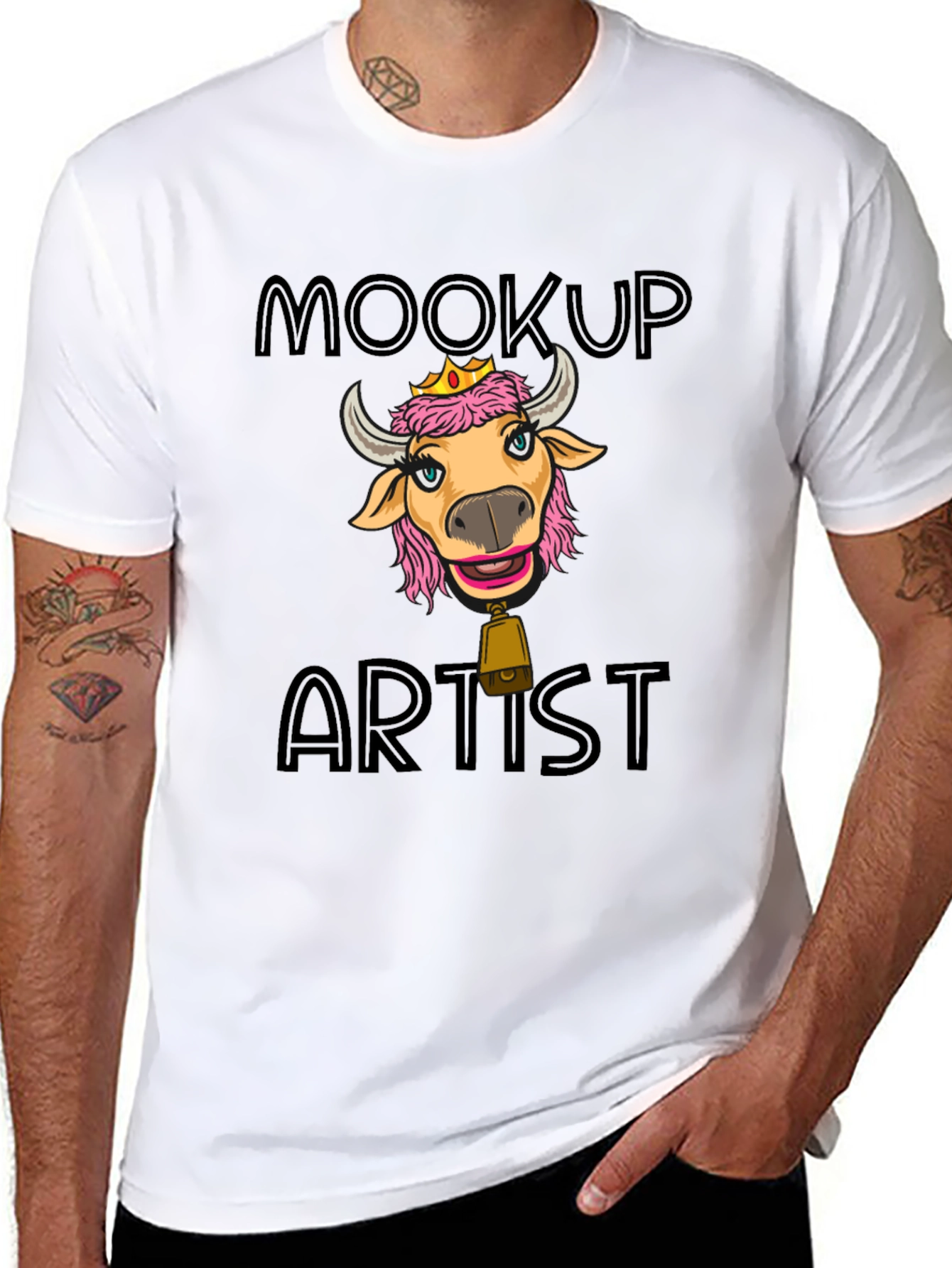 Black Moocup Artist Graphic T-Shirt Funny Cow Tee view 8