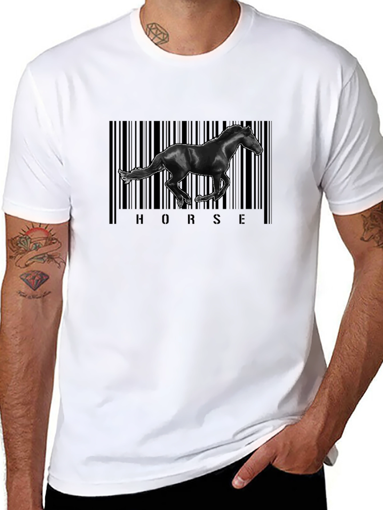 Black Horse Barcode Graphic Tee - Black Cotton view 8