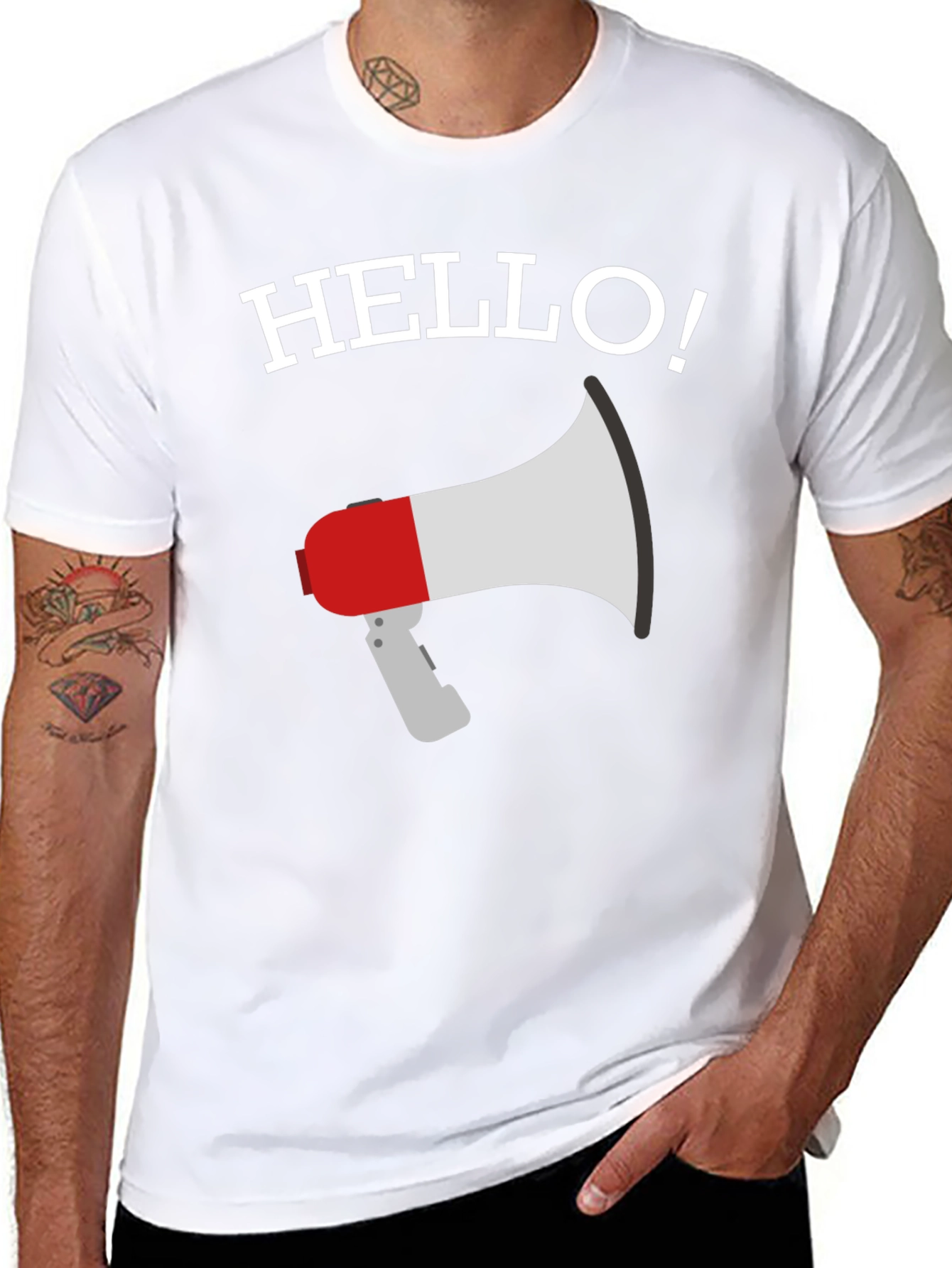 Black Hello Megaphone Graphic Tee - Mens Black T-Shirt view 8